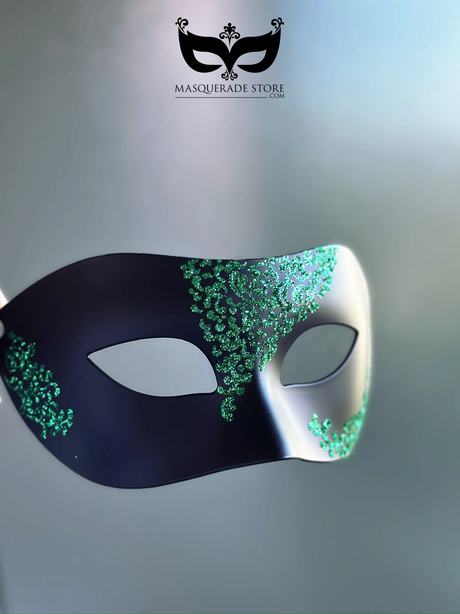 Mens Black Mask with Green Filigree - Image 5