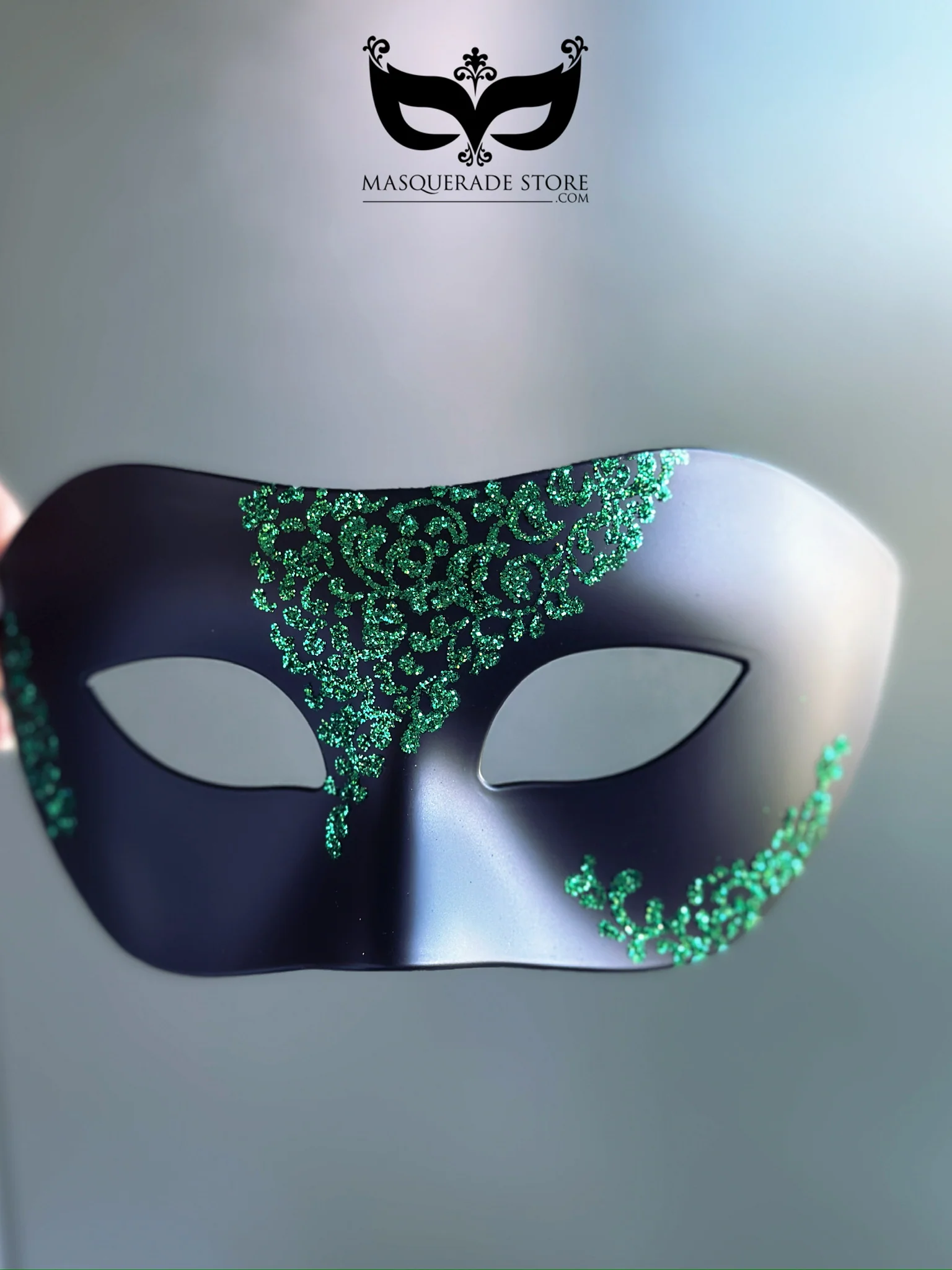 Mens Black Mask with Green Filigree - Image 6
