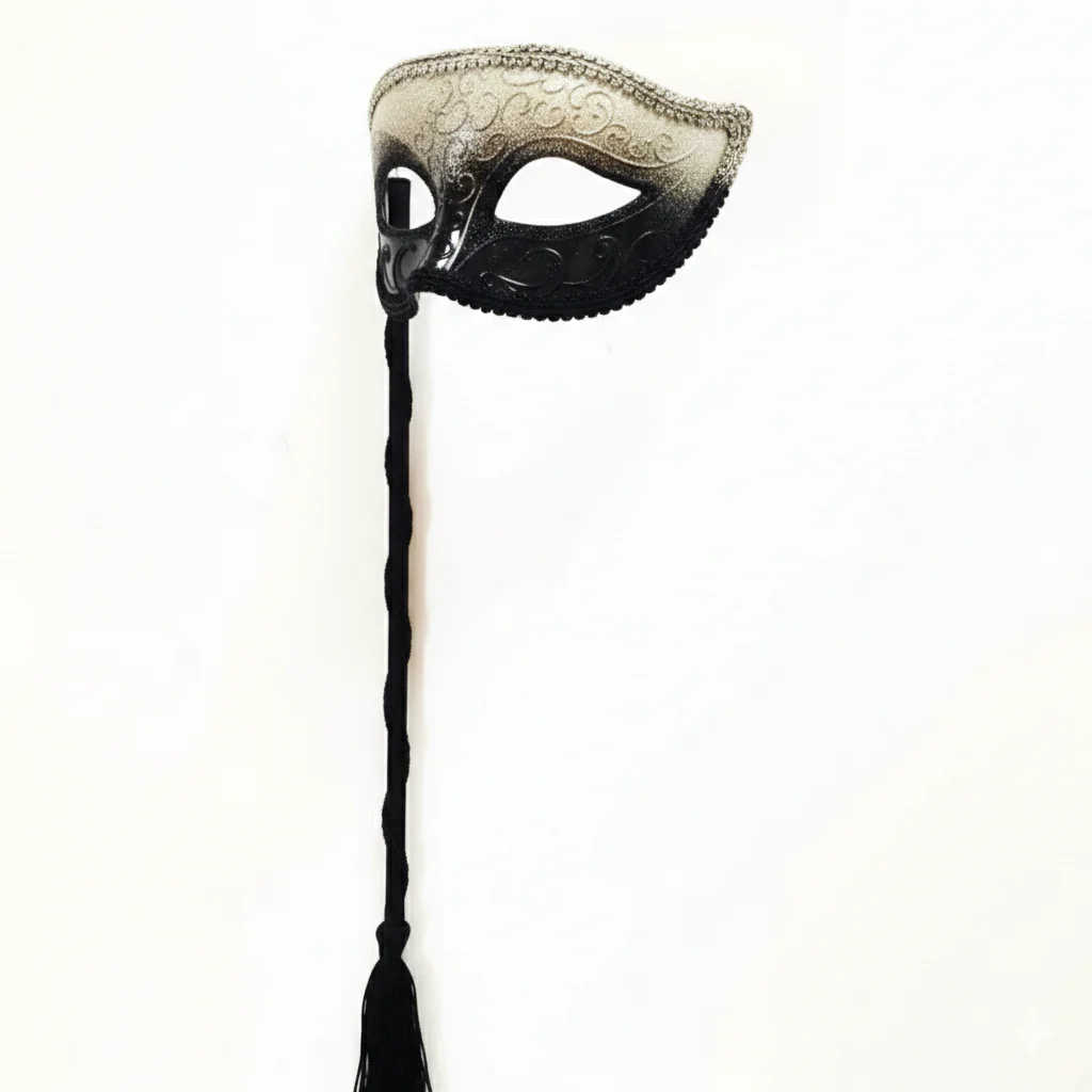 Elegant  Venetian Stick Mask - Gold/Black - Image 3