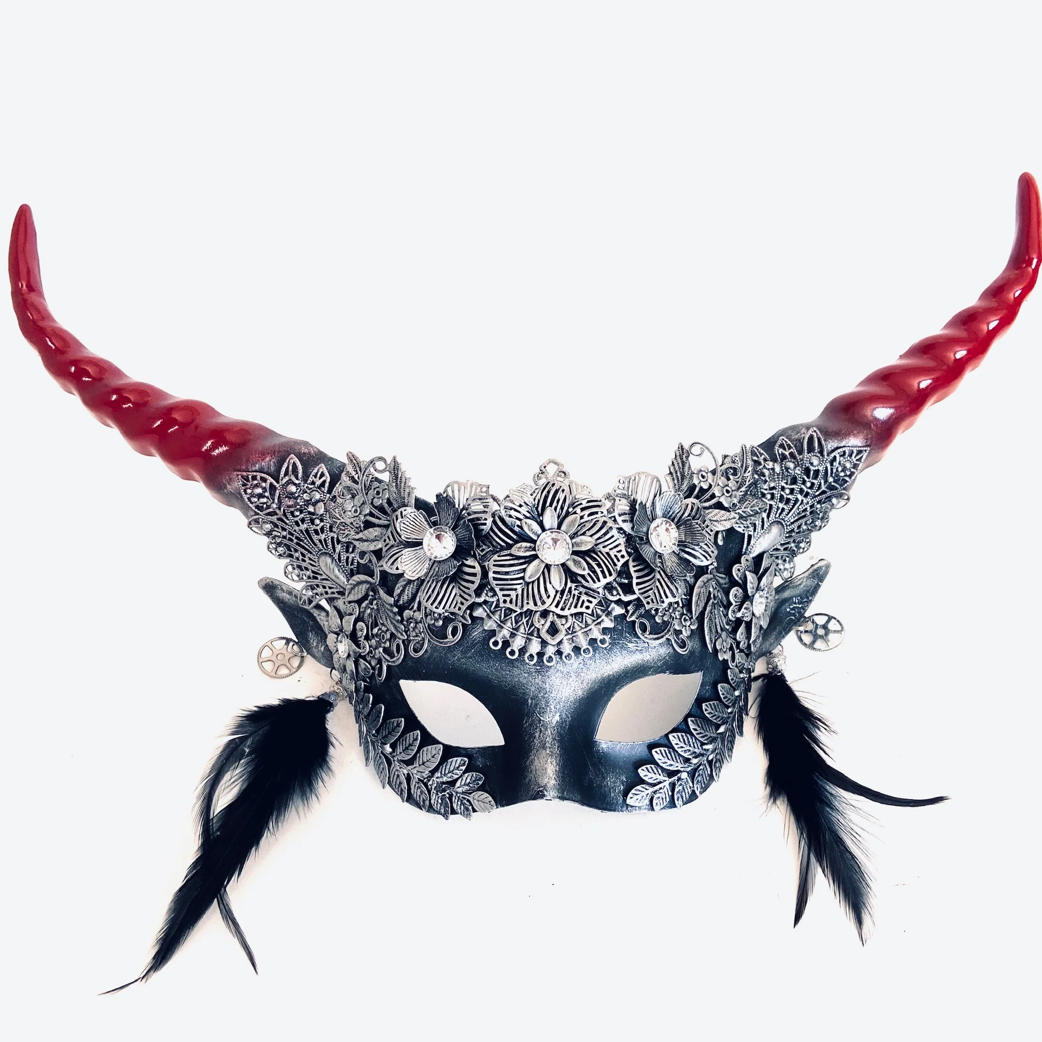 Long Horn Moonthorn Mask - Silver/Red - Image 2