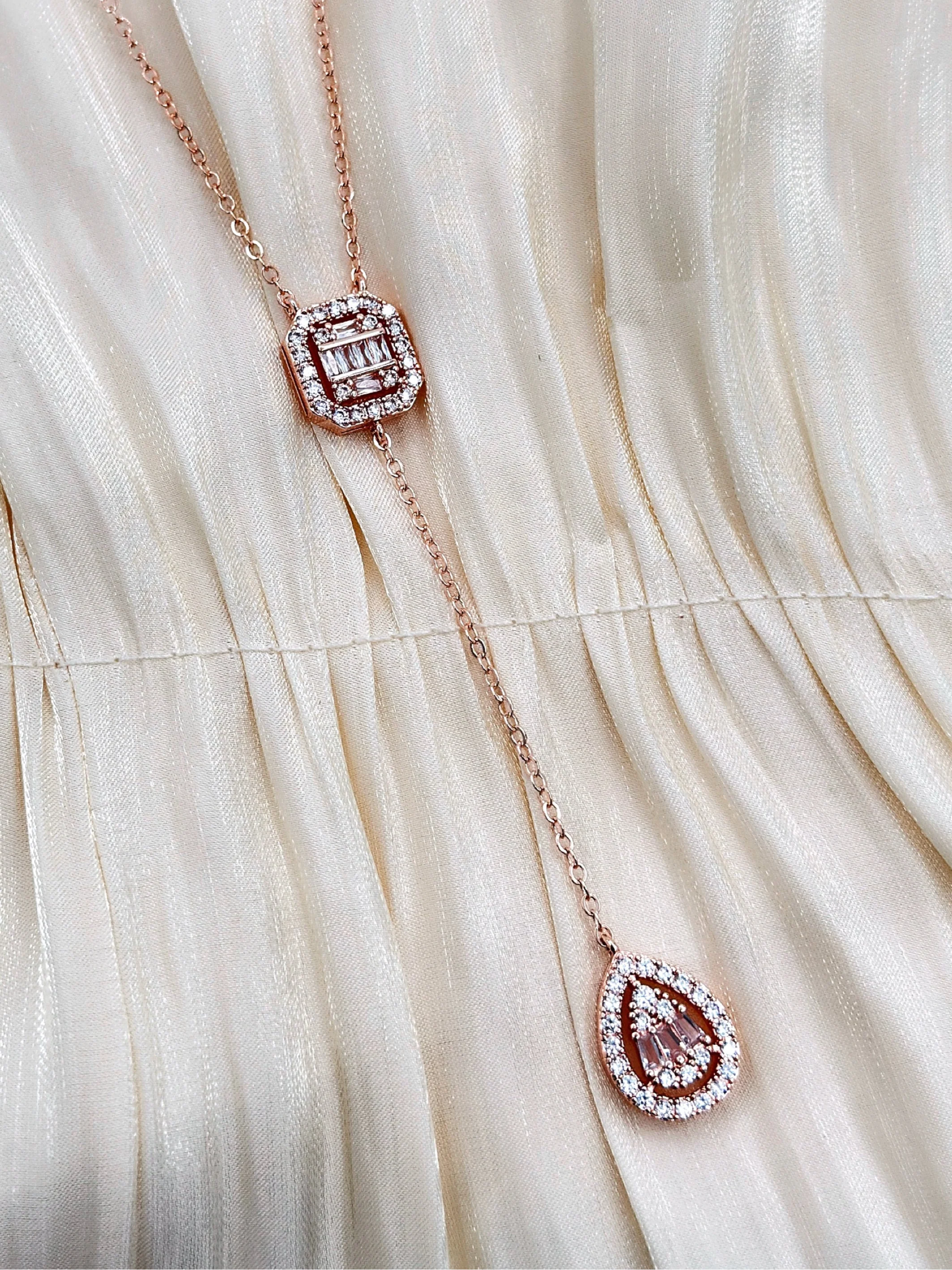 Crystal Cascade - Necklace (Rose Gold)