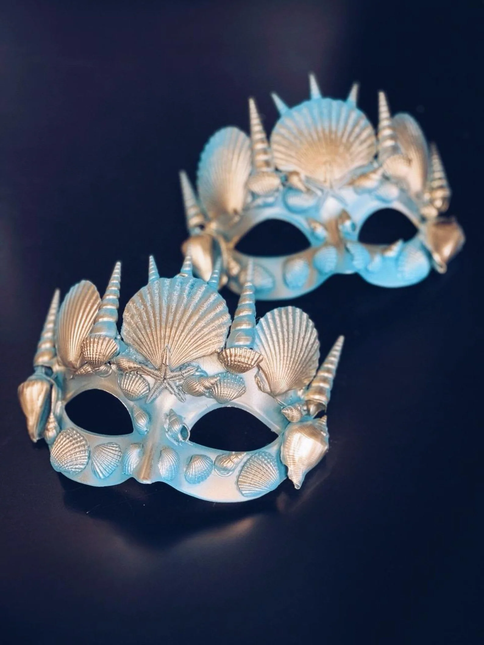 Ocean King & Queen Masks - Seashell Gold