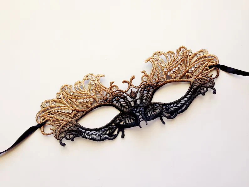 Odette Lace Mask - Gold/Black Ombre - Image 2