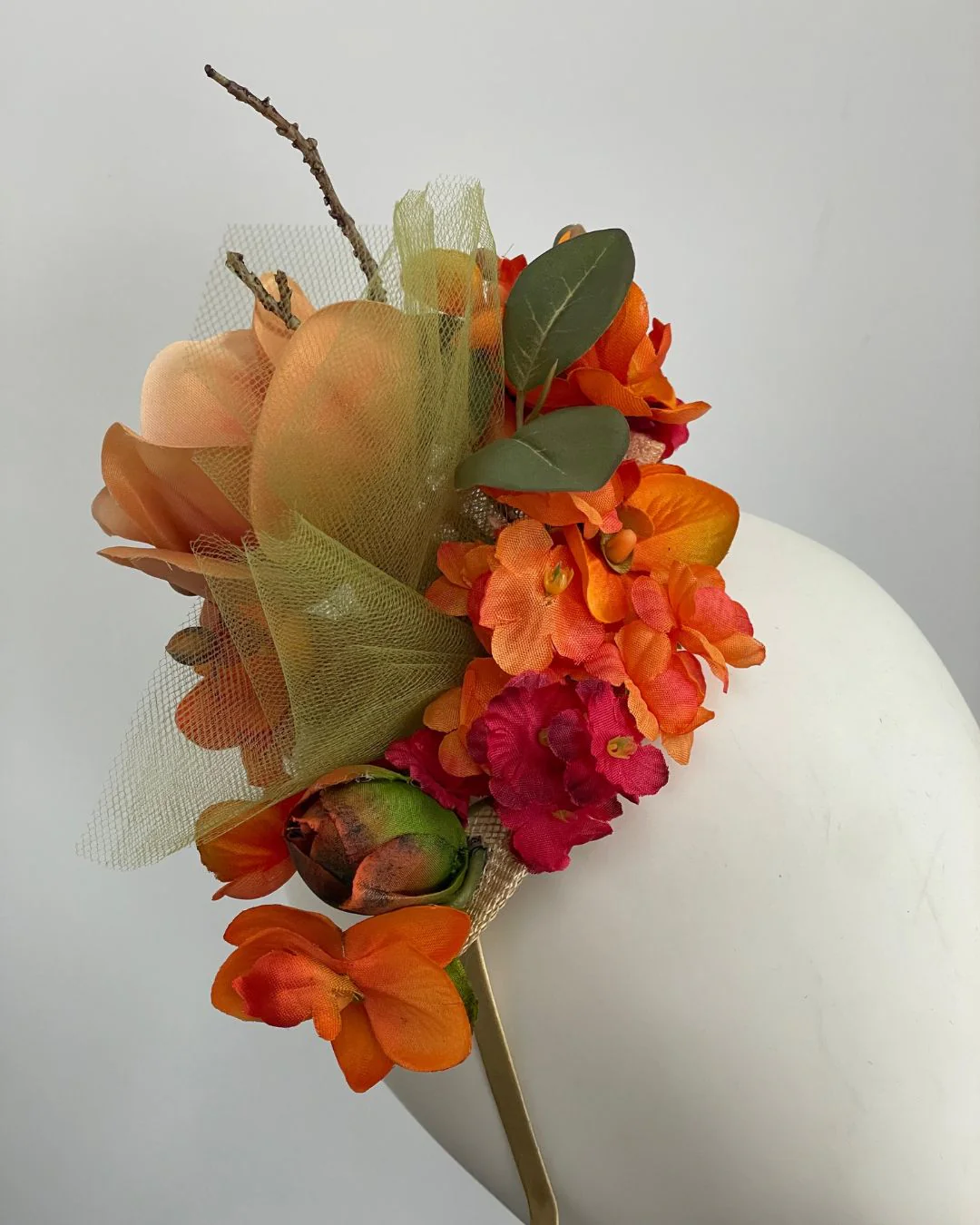Magnolia Ember Fascinator - Peach & Red - Image 2