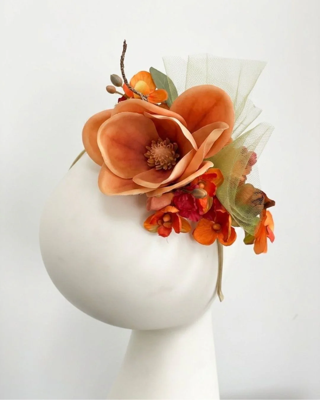 Magnolia Ember Fascinator - Peach & Red - Image 3