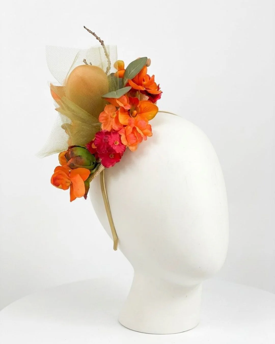 Magnolia Ember Fascinator - Peach & Red - Image 4