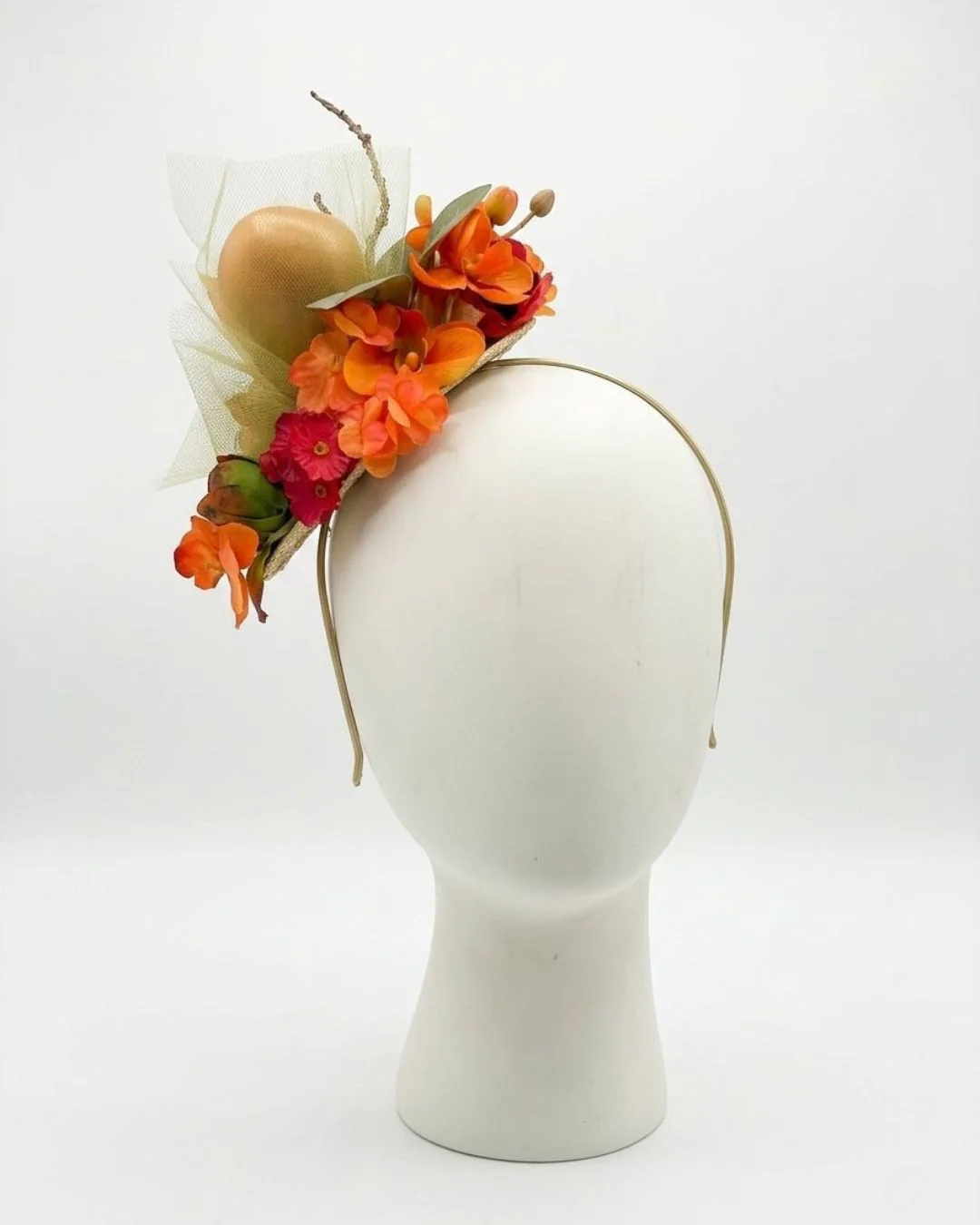 Magnolia Ember Fascinator - Peach & Red - Image 5