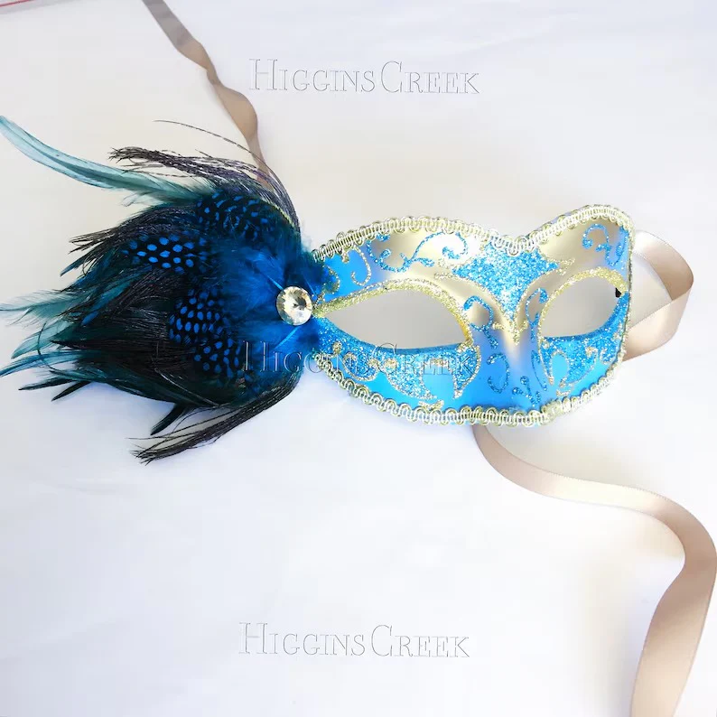 Peacock Mask - Turquoise/Gold