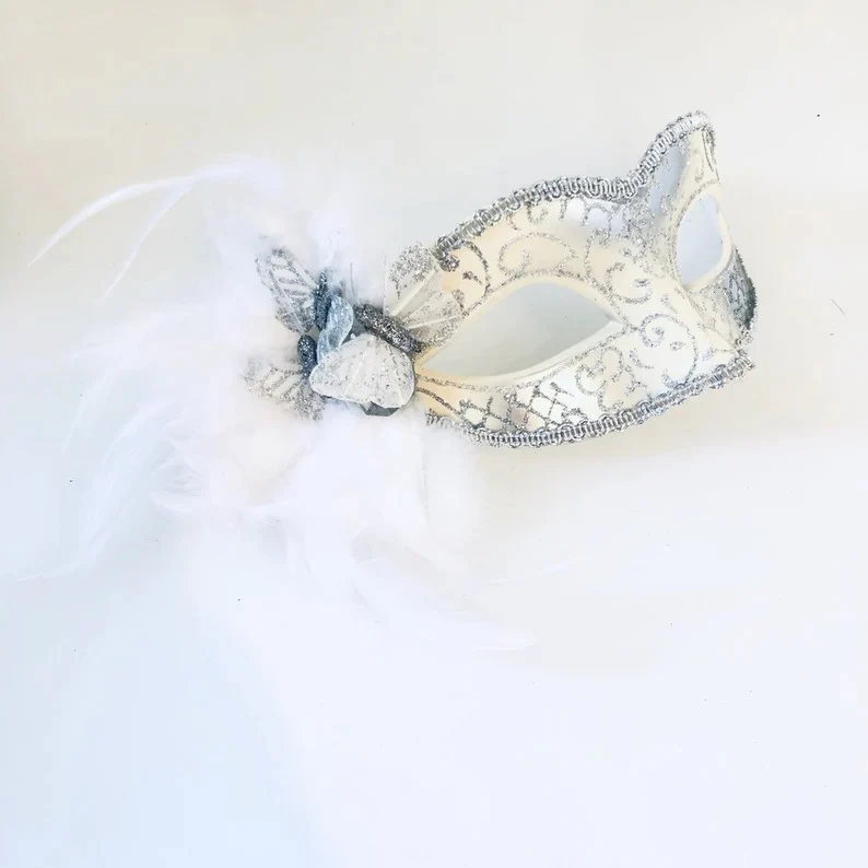 Peacock Mask - White/Silver - Image 2