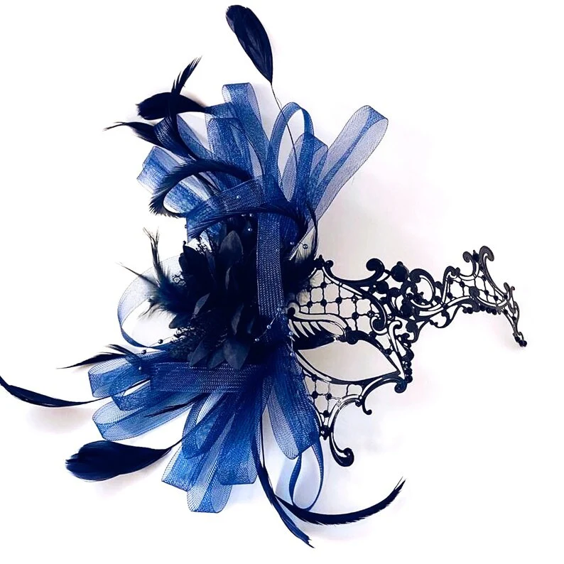 Phantom Black Mask - Blue Feathers