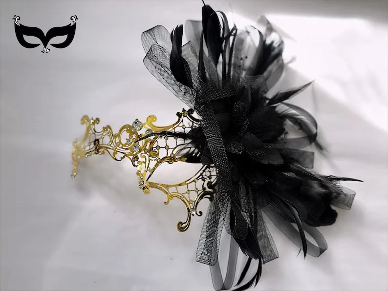 Phantom Gold Mask - Black Feathers