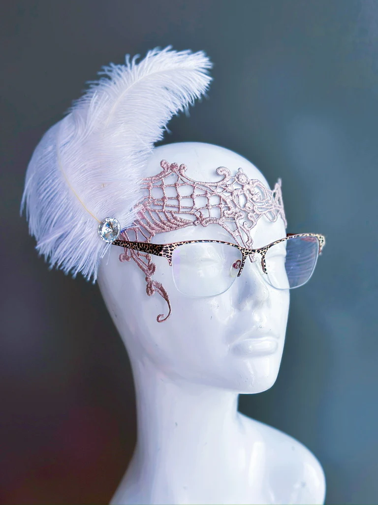 Eyeglass Mask - White Ostrich - Image 3
