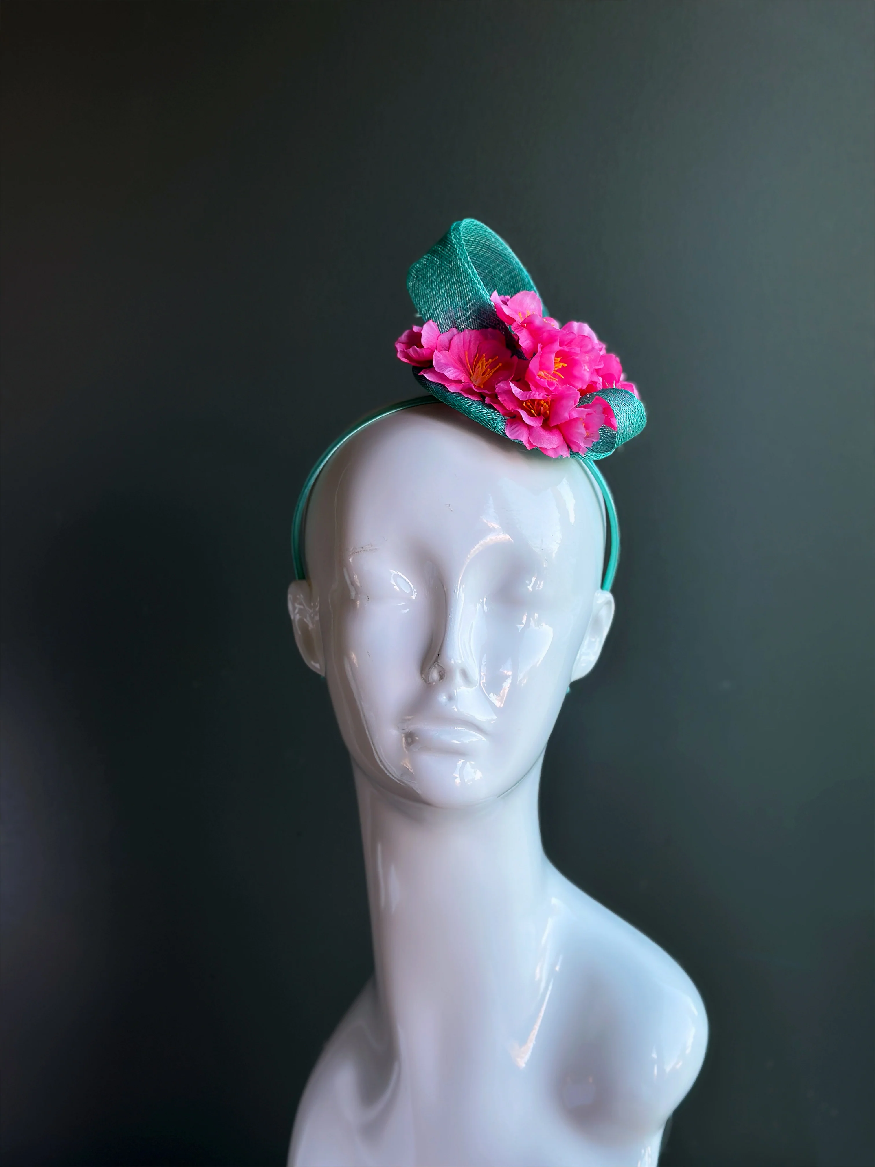 Hot Pink Floral Teal Headband Fascinator