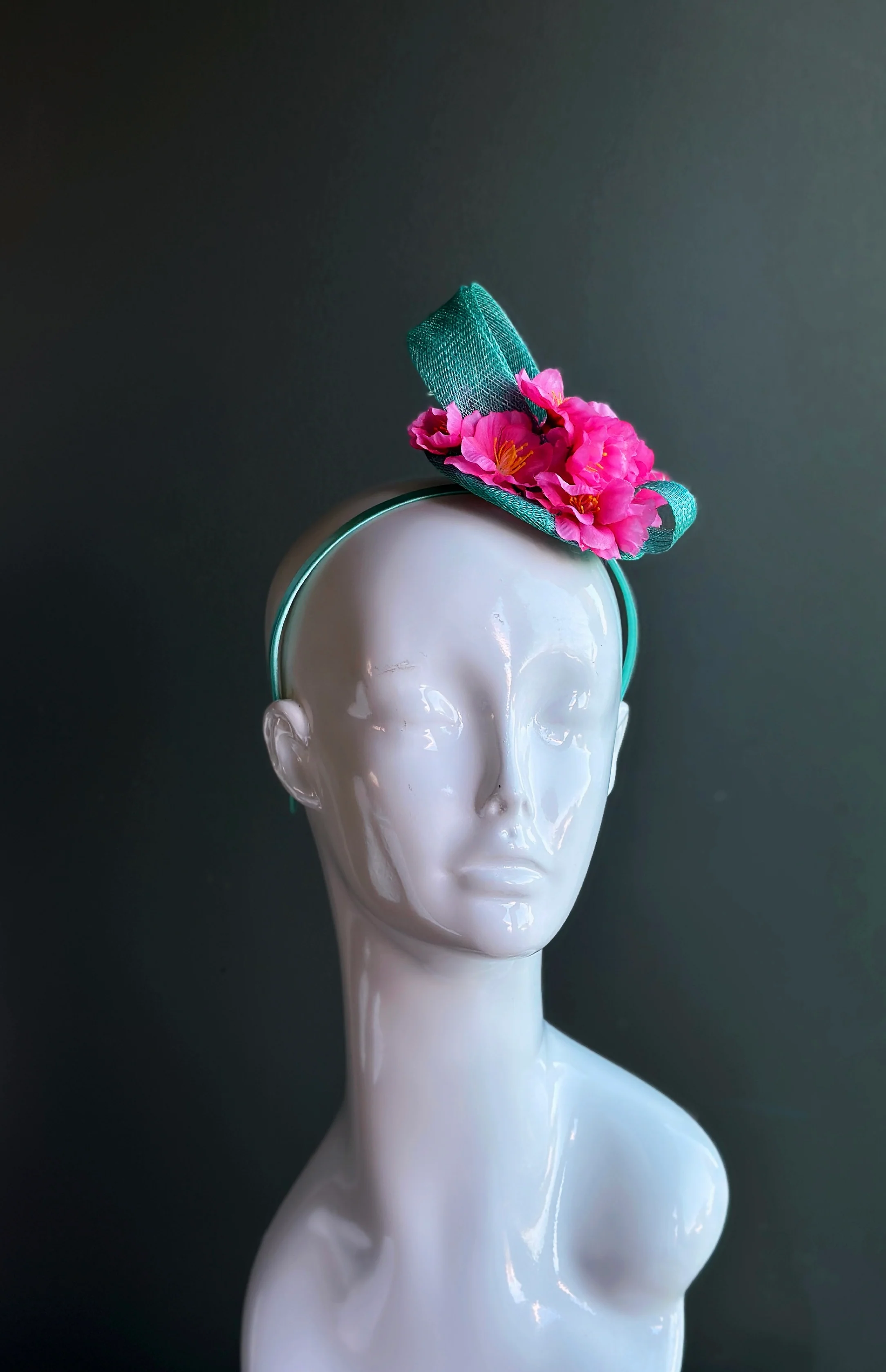 Hot Pink Floral Teal Headband Fascinator - Image 3