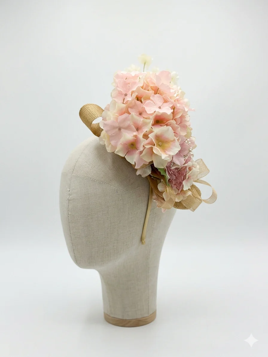Blush Rose and Hydrangea Fascinator - Pink - Image 3