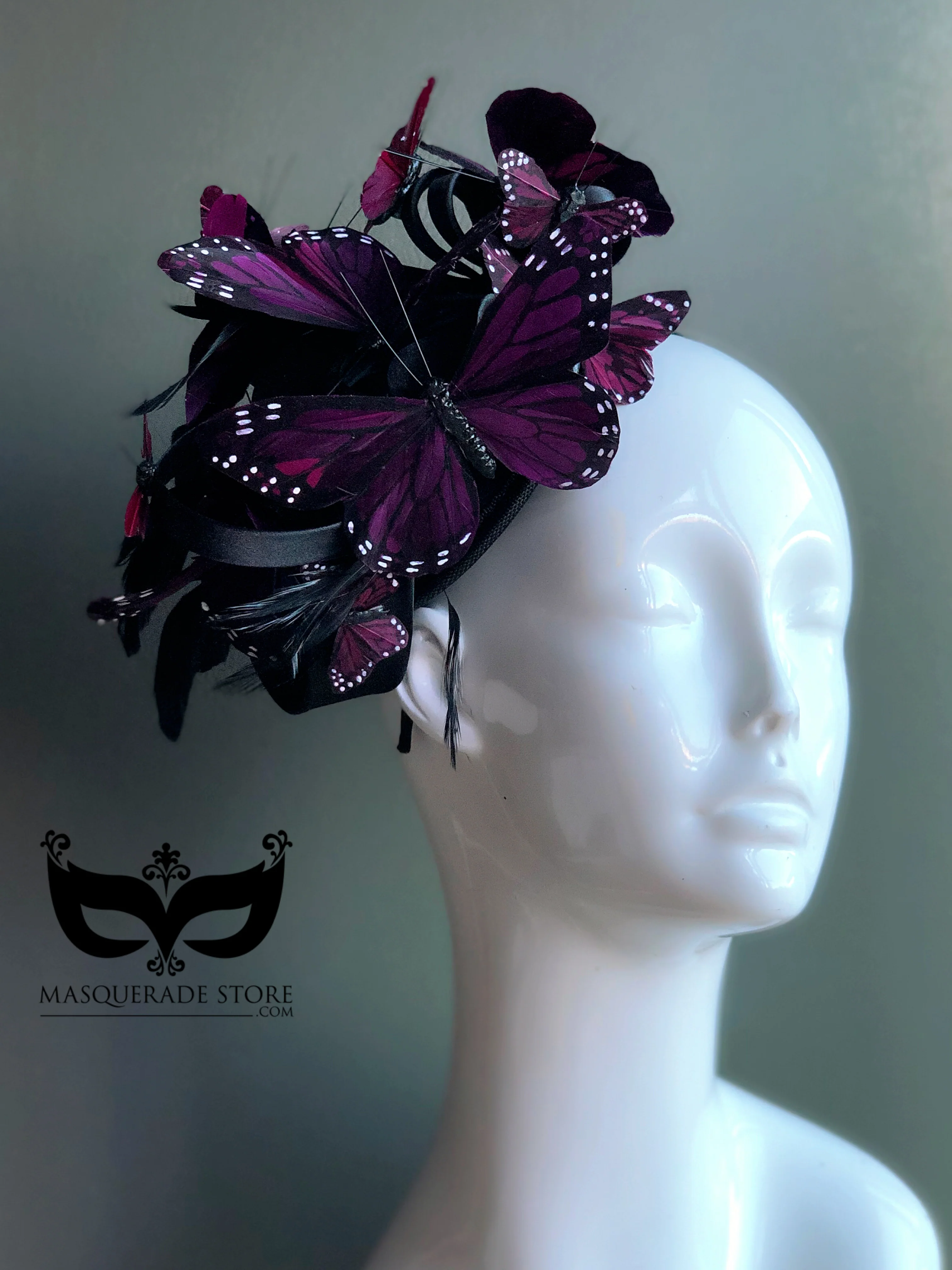 Butterfly Fascinator Hat - Purple - Image 2