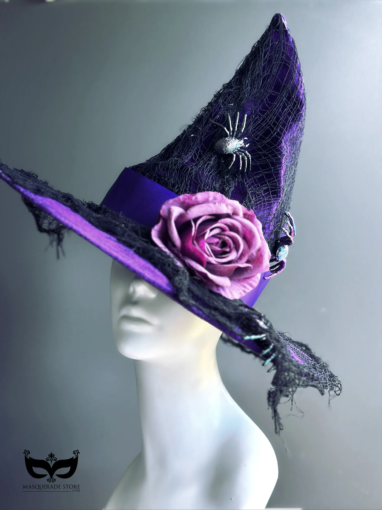 Purple Witch Hat with Flower & Spider