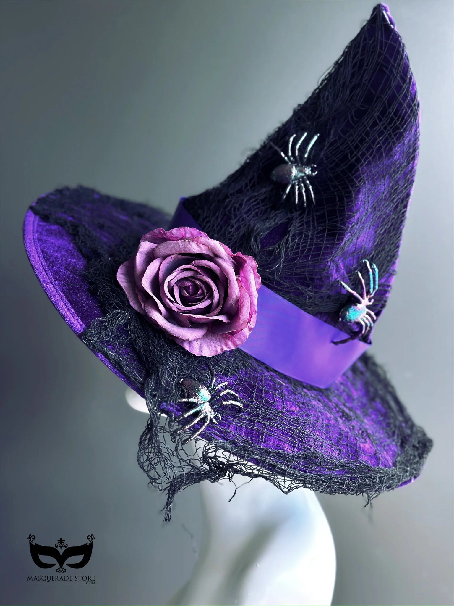 Purple Witch Hat with Flower & Spider - Image 3