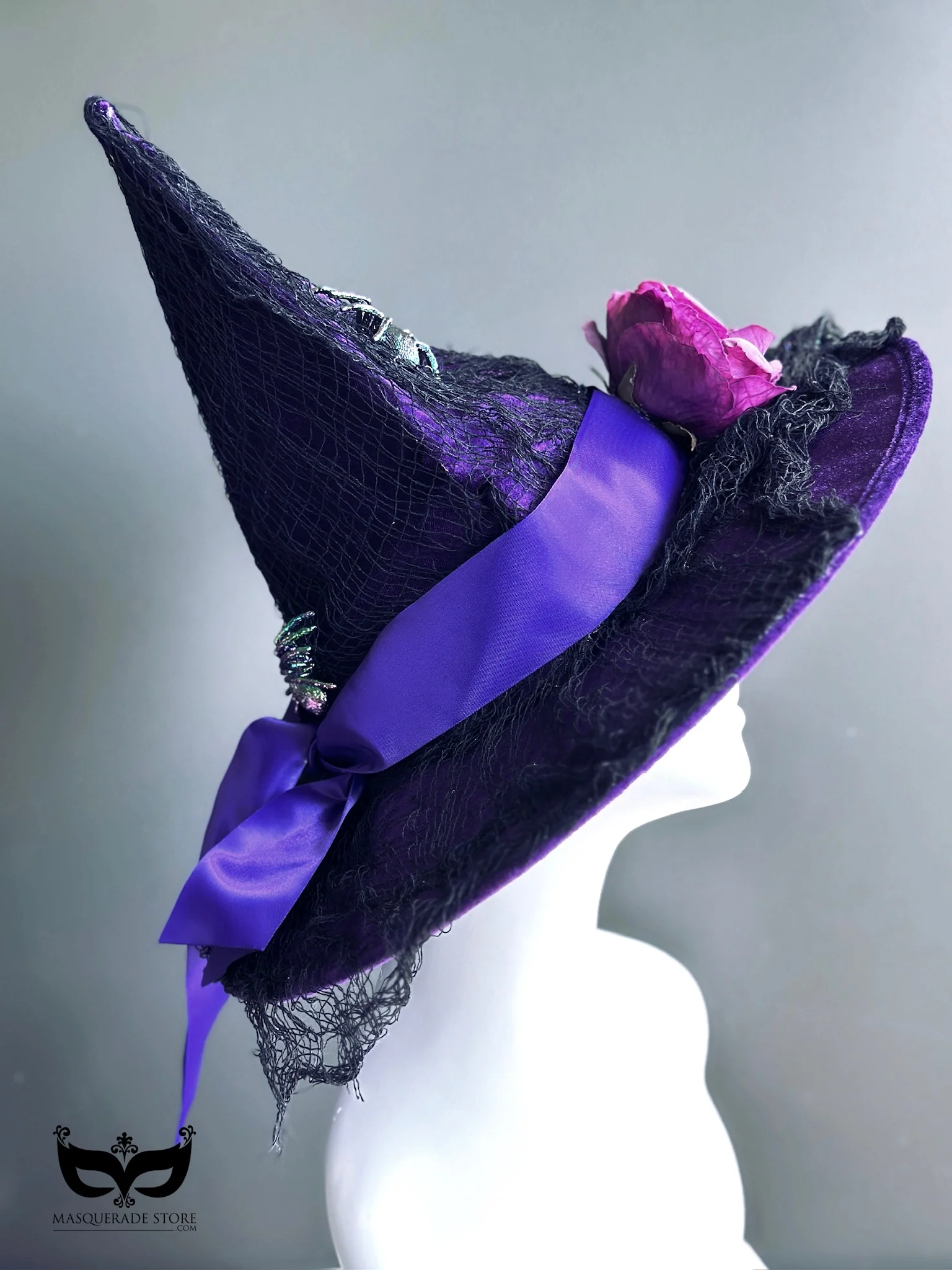 Purple Witch Hat with Flower & Spider - Image 4