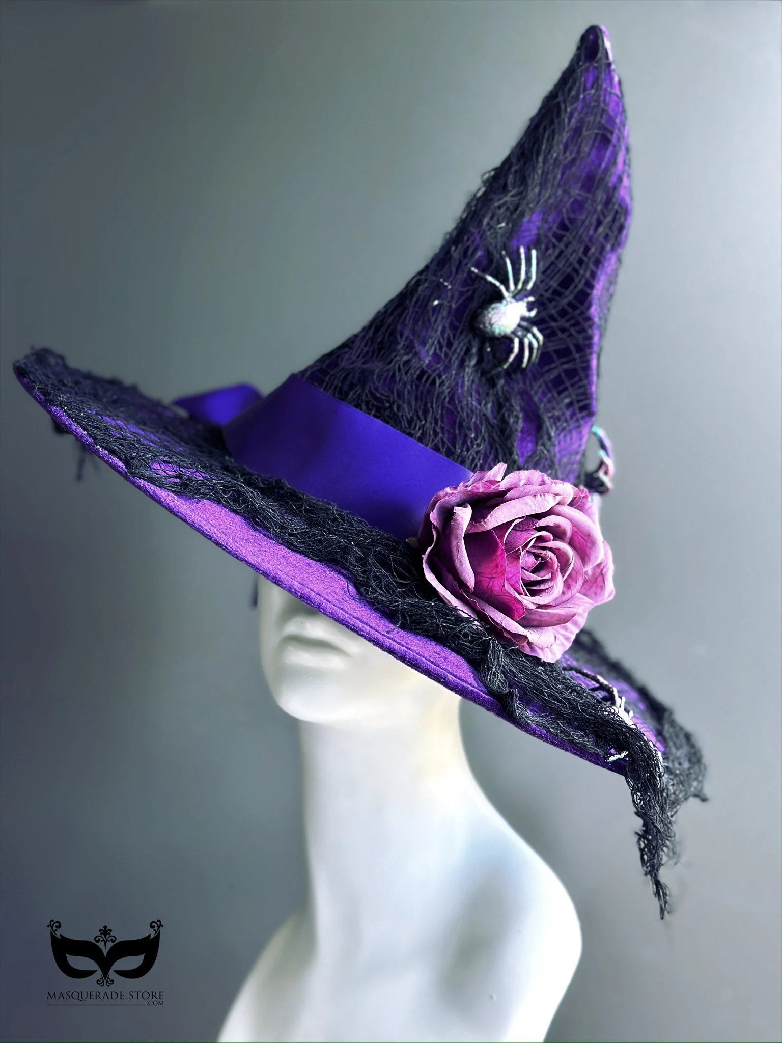 Purple Witch Hat with Flower & Spider - Image 5