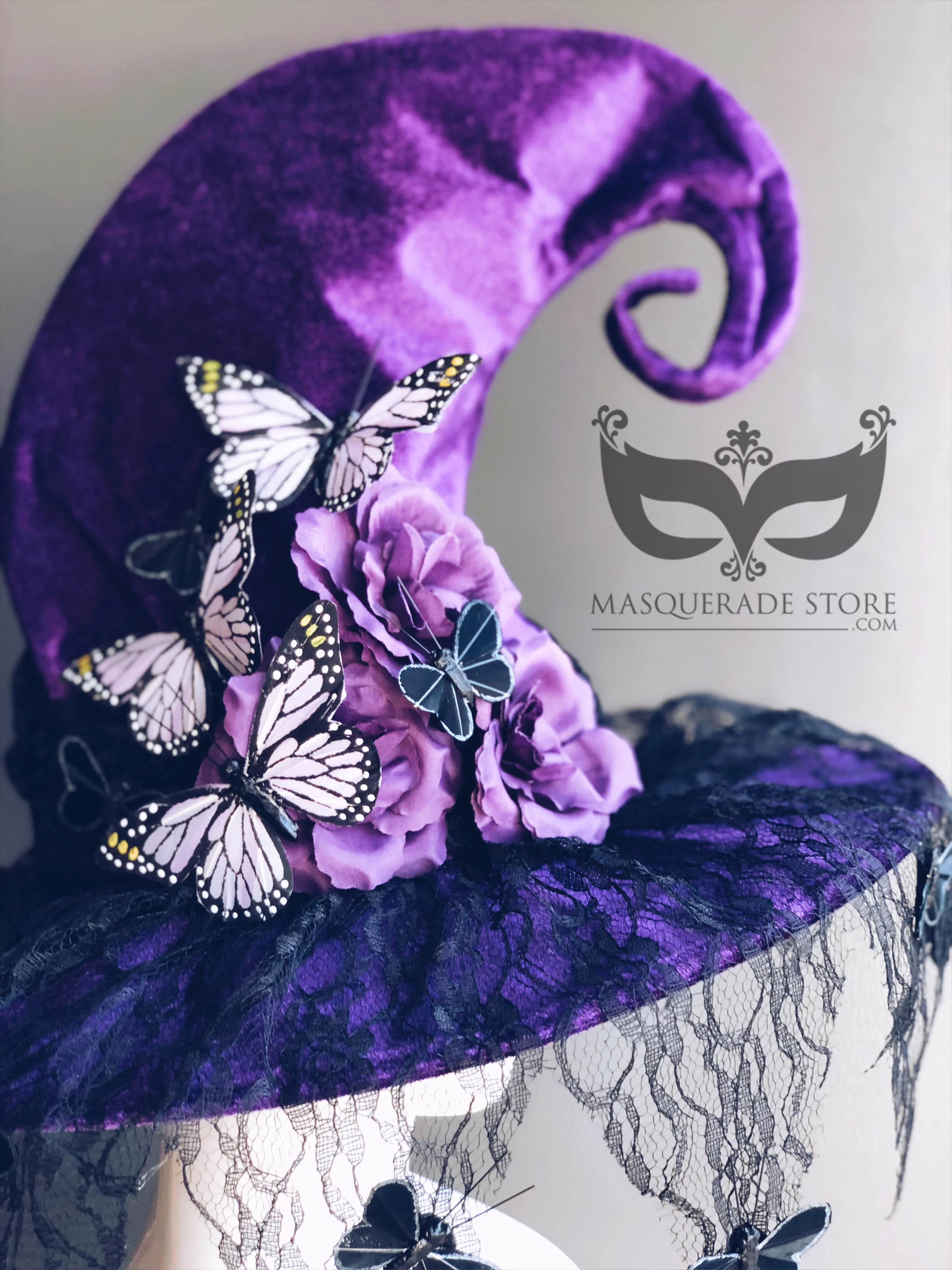 Purple Witch Hat with Lace and Butterflies - Image 2