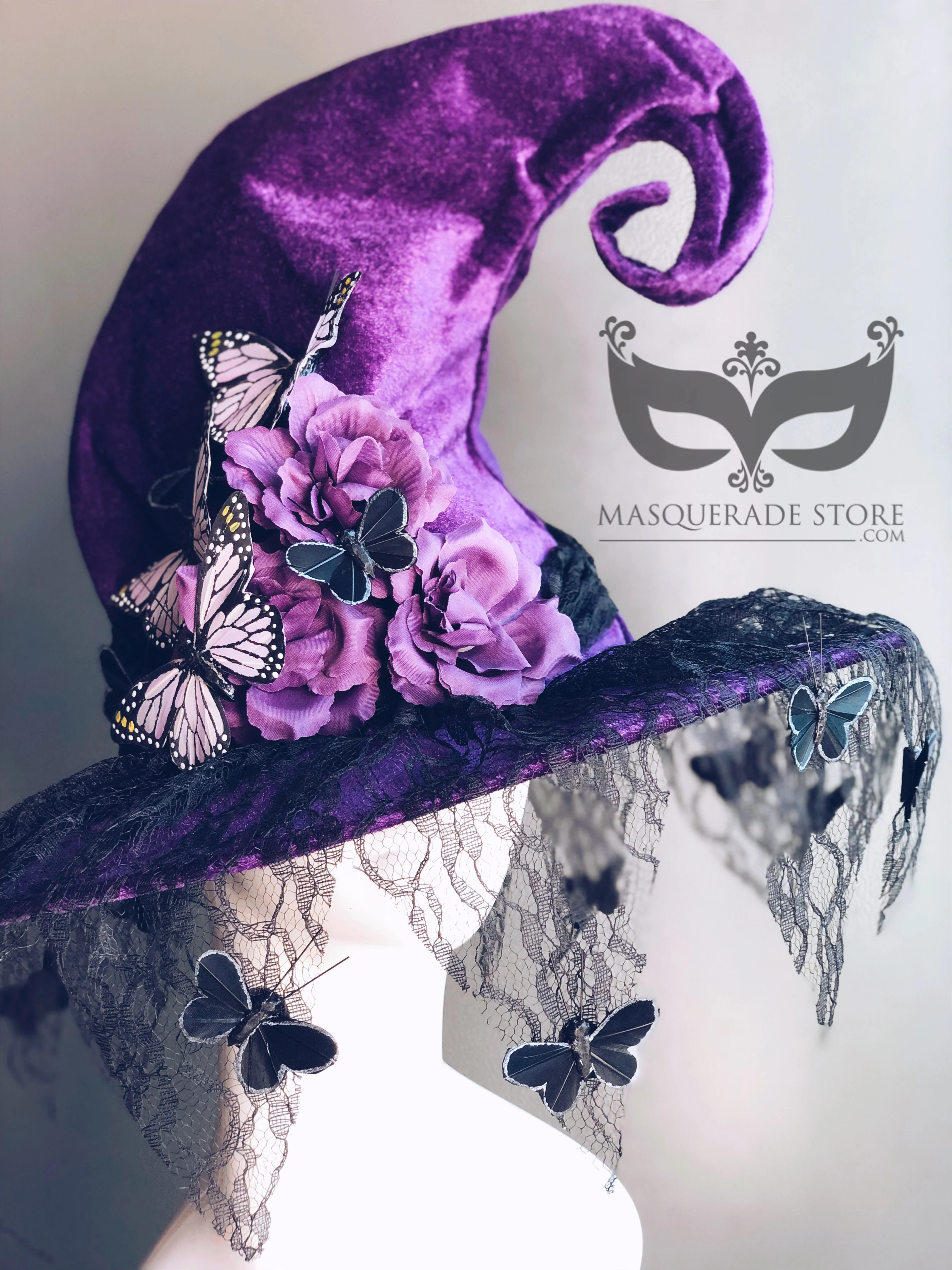 Purple Witch Hat with Lace and Butterflies - Image 3