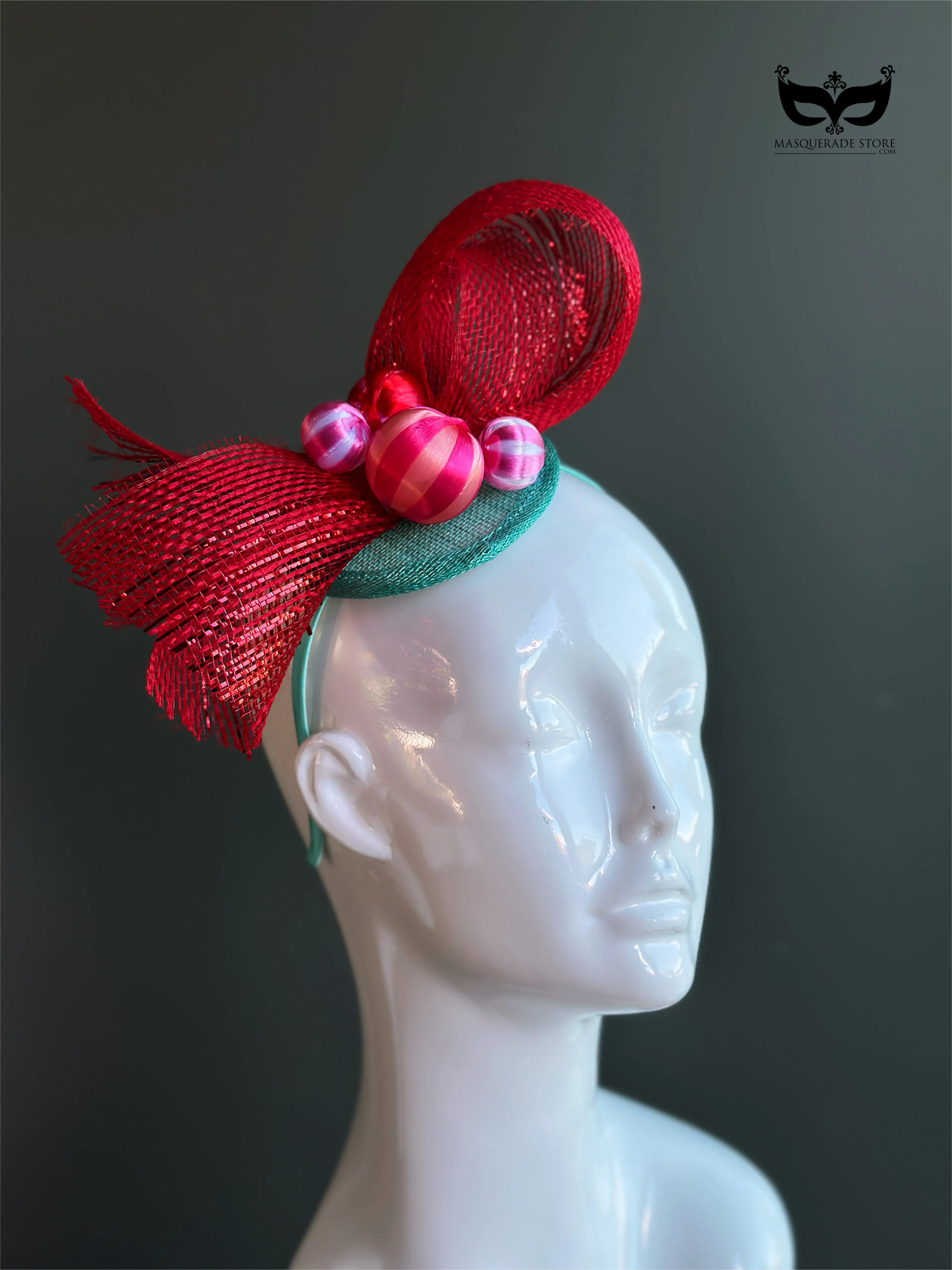 Red Bow Holiday Fascinator Headband - Image 2