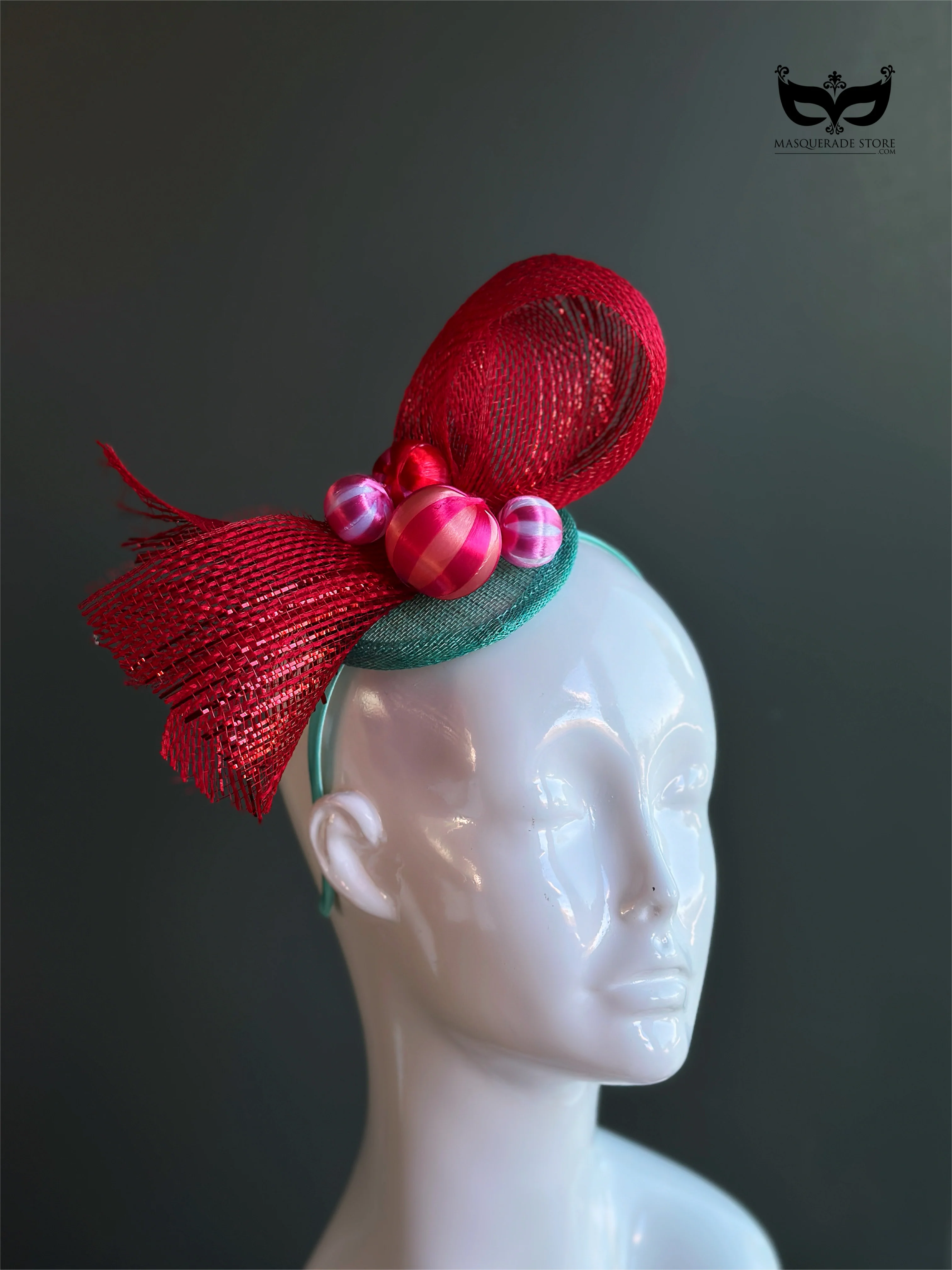 Red Bow Holiday Fascinator Headband - Image 3