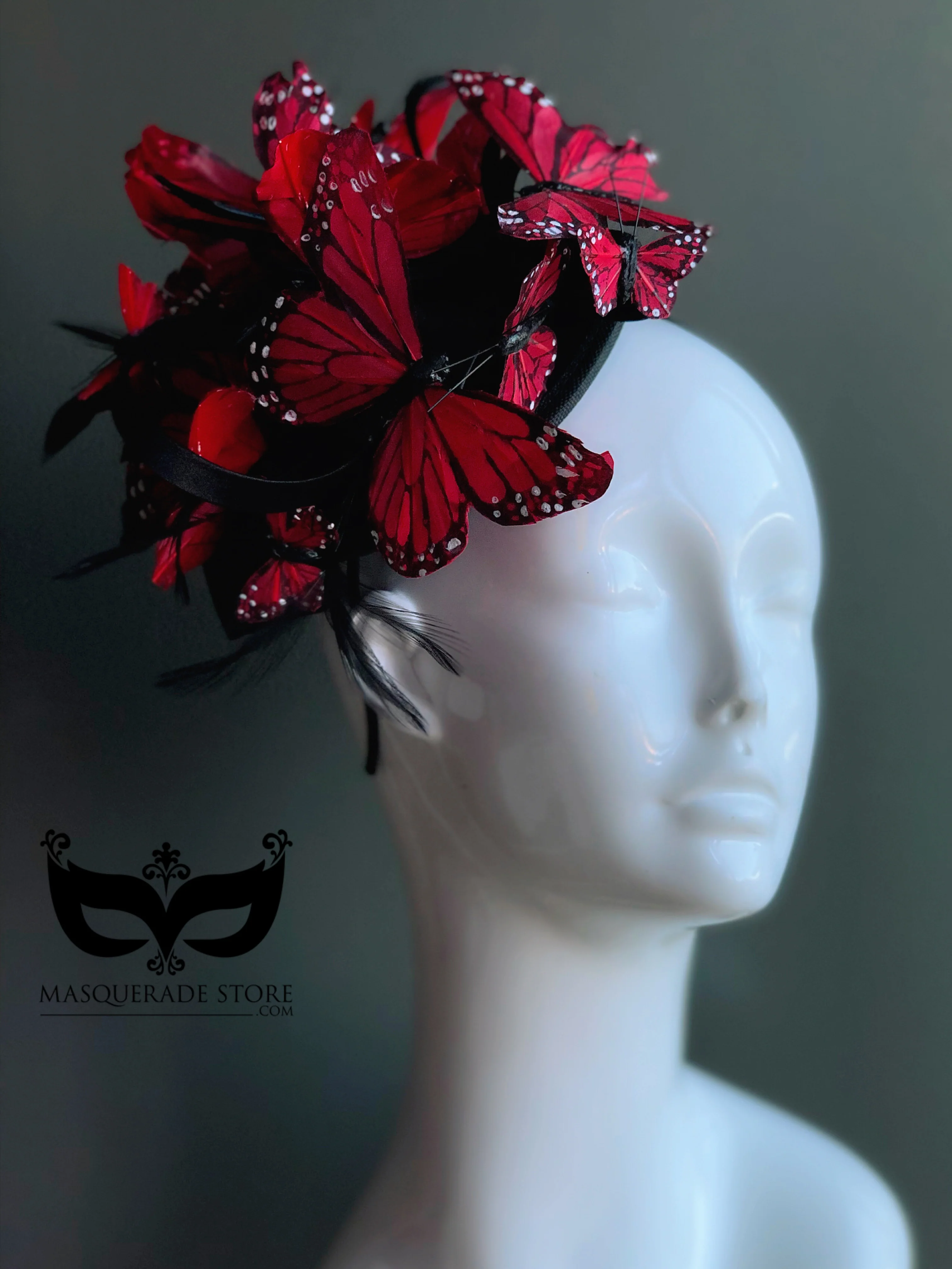 Butterfly Fascinator Hat - Red - Image 2