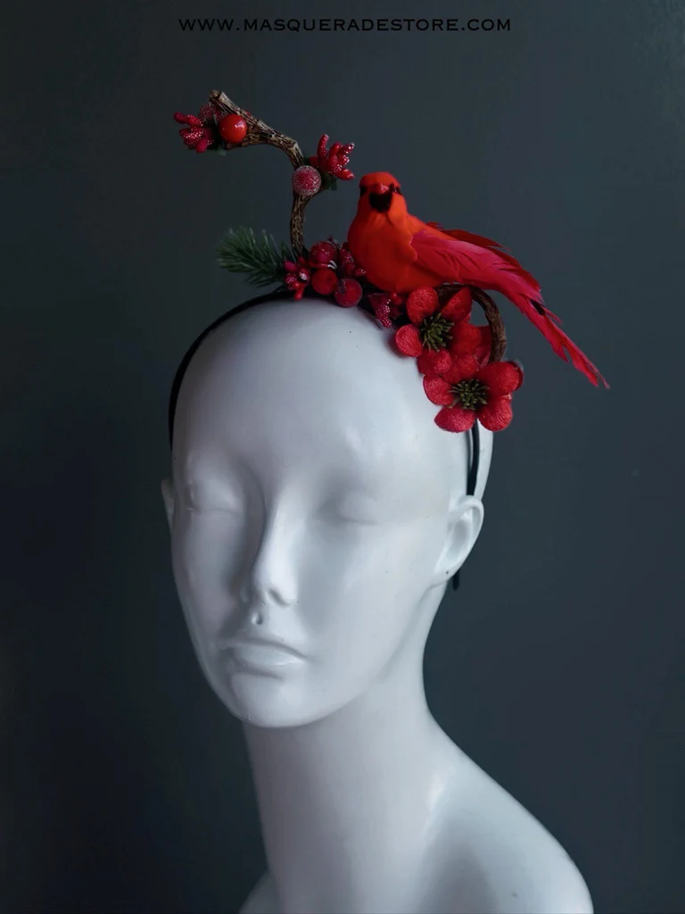 Red Cardinal Holiday Headband with Berries - Image 3