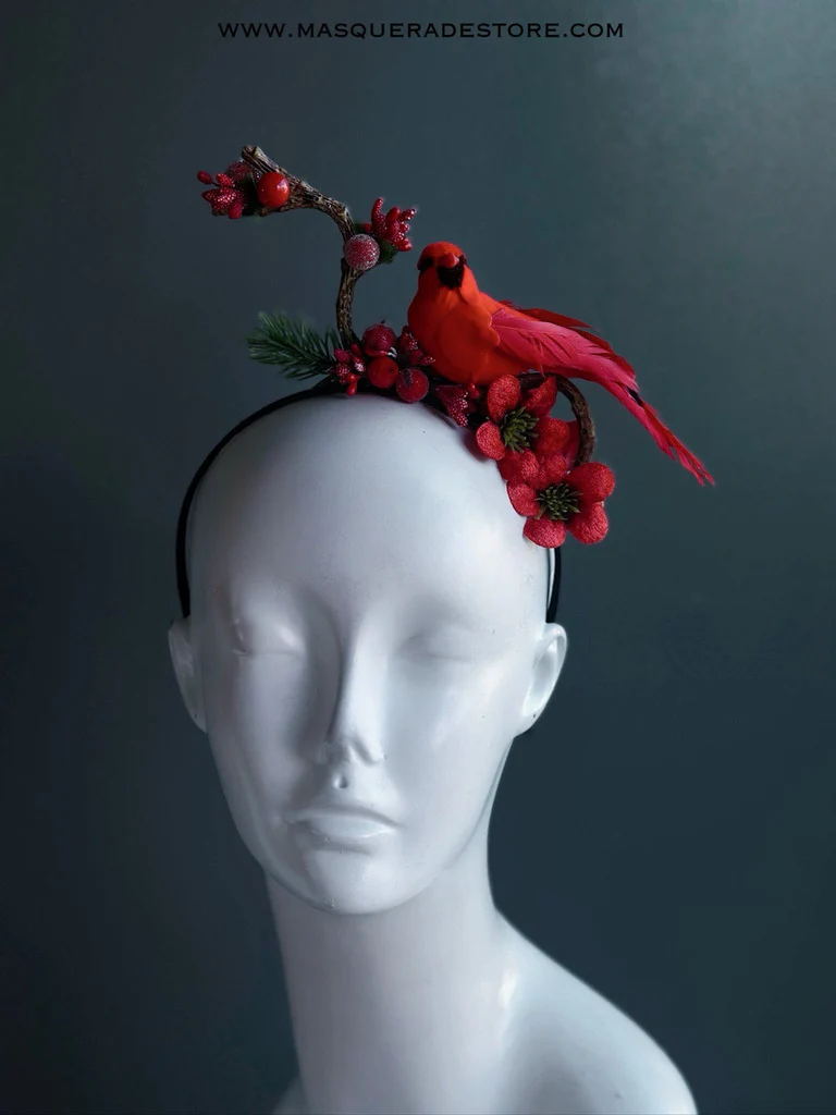 Red Cardinal Holiday Headband with Berries - Image 4