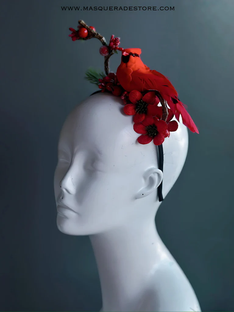 Red Cardinal Holiday Headband with Berries - Image 5
