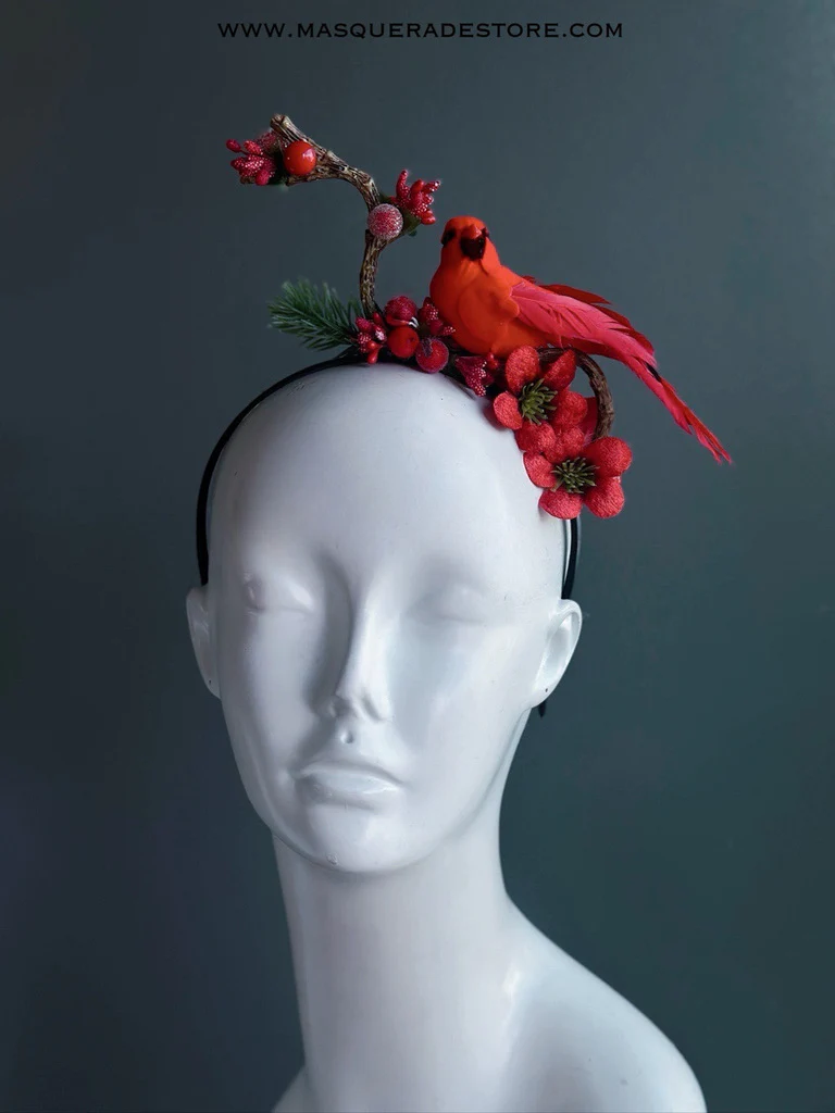 Red Cardinal Holiday Headband with Berries - Image 7