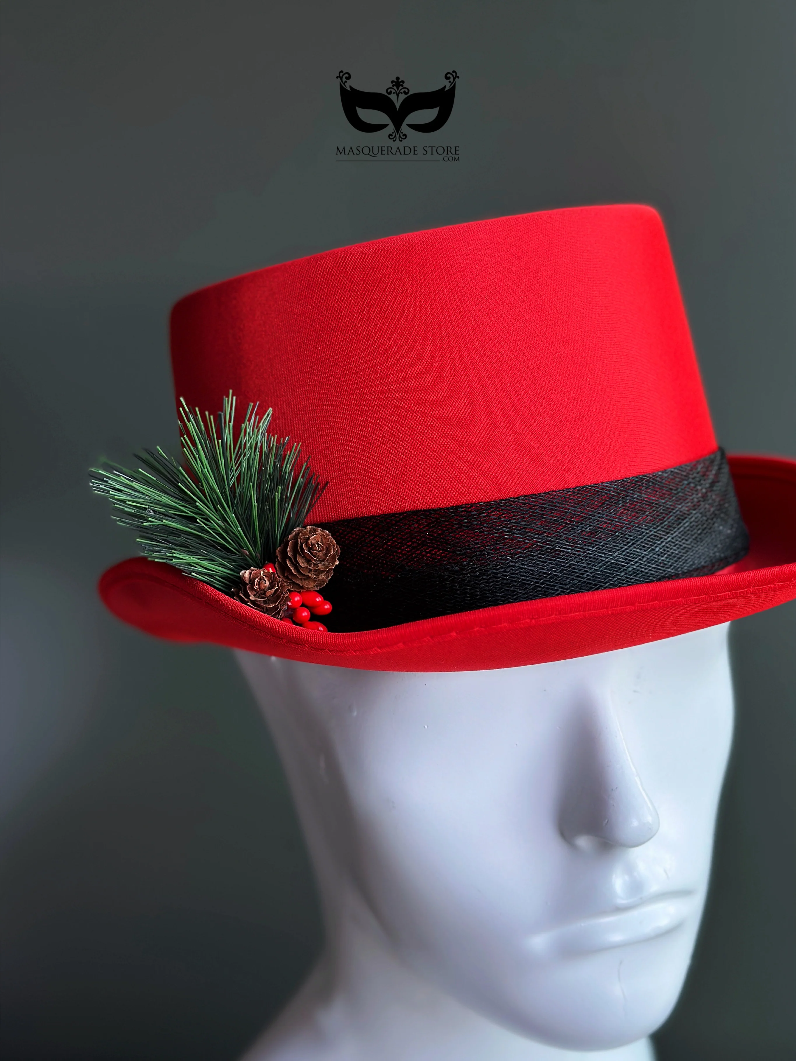 Red Christmas Pine Accent Top Hat - Image 2