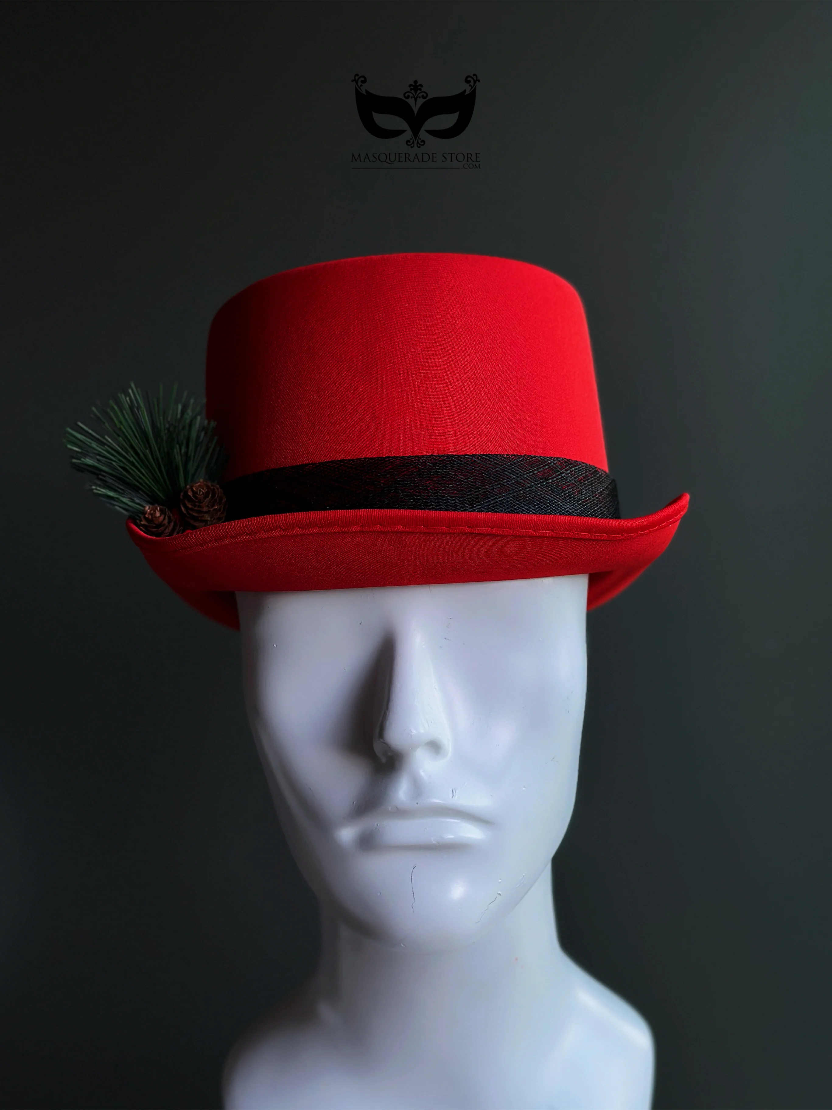 Red Christmas Pine Accent Top Hat - Image 3