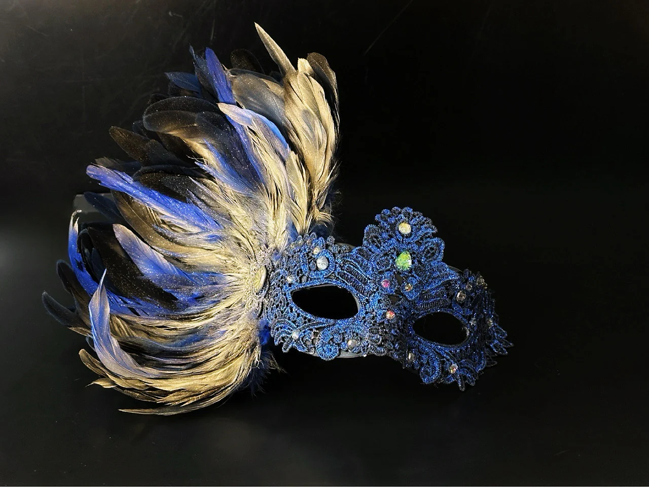Regal Plume Couples Mask Set - Blue/Gold - Image 2