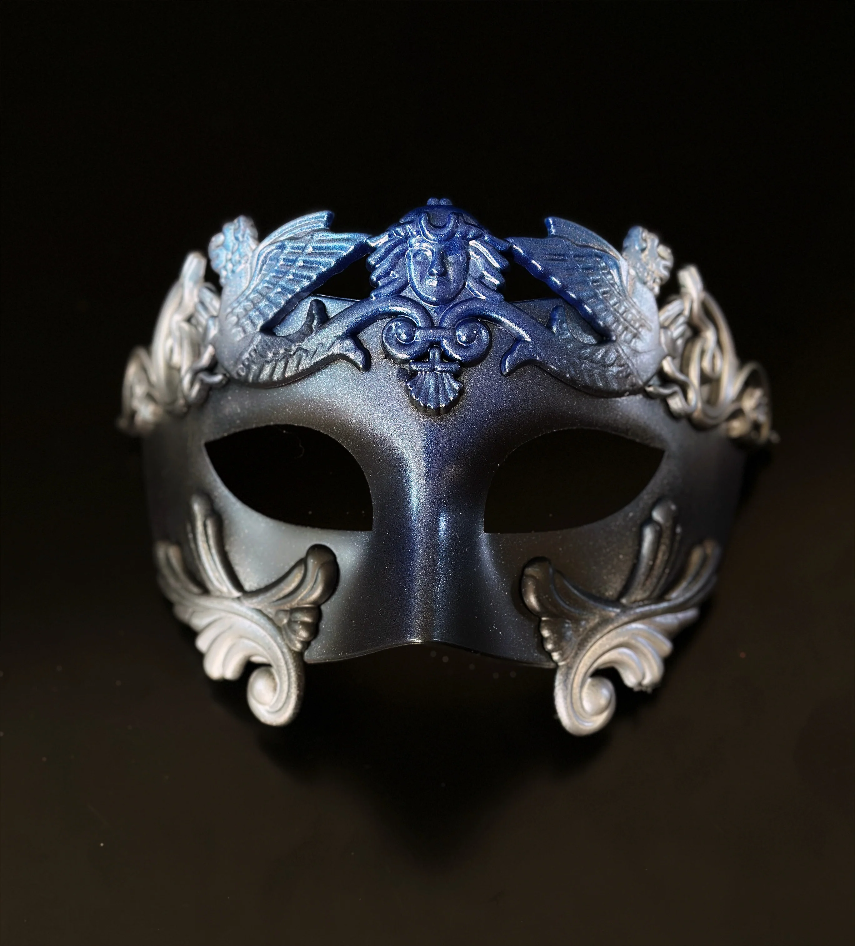 Regal Plume Couples Mask Set - Blue/Silver - Image 3