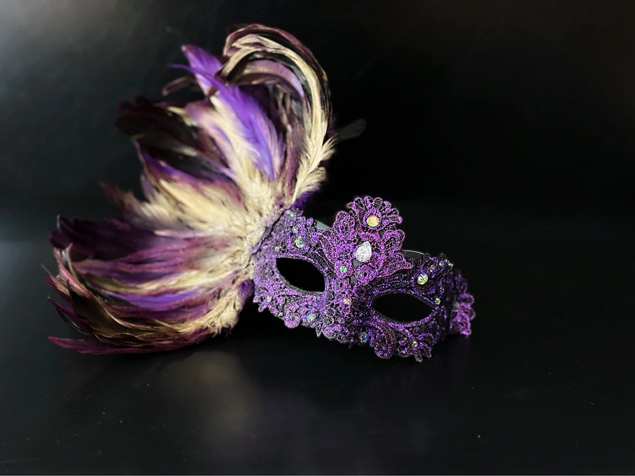 Regal Plume Couples Mask Set - Purple/Gold - Image 3