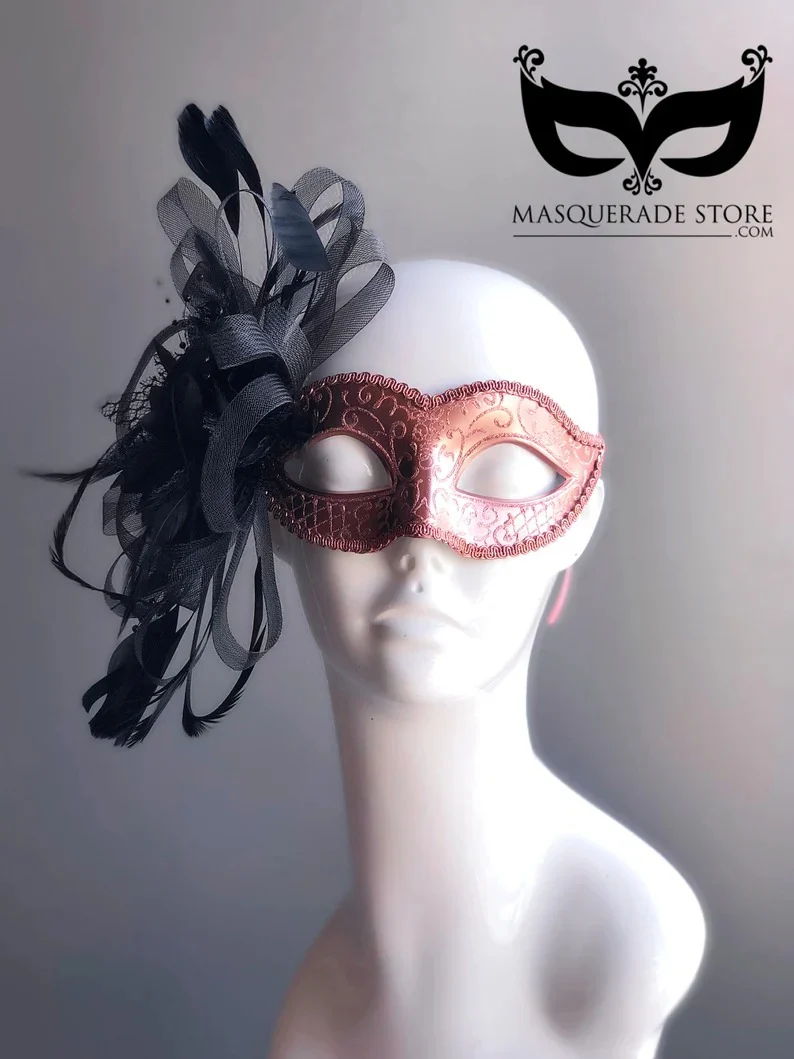 Rosé Noir Pink Mask – Black Feathers