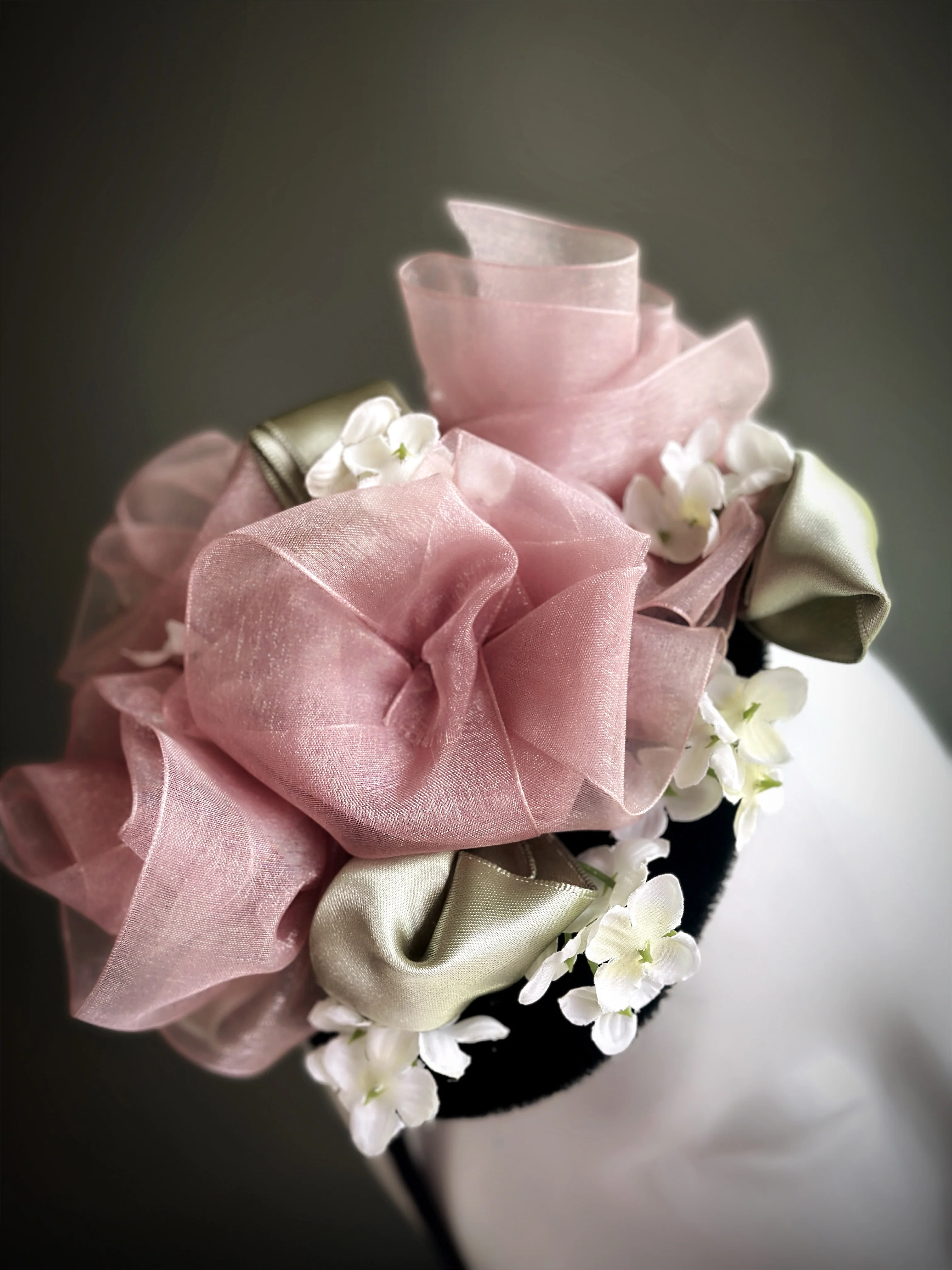 Rose Sorbet - Fascinator Hat - Pink/Green - Image 2