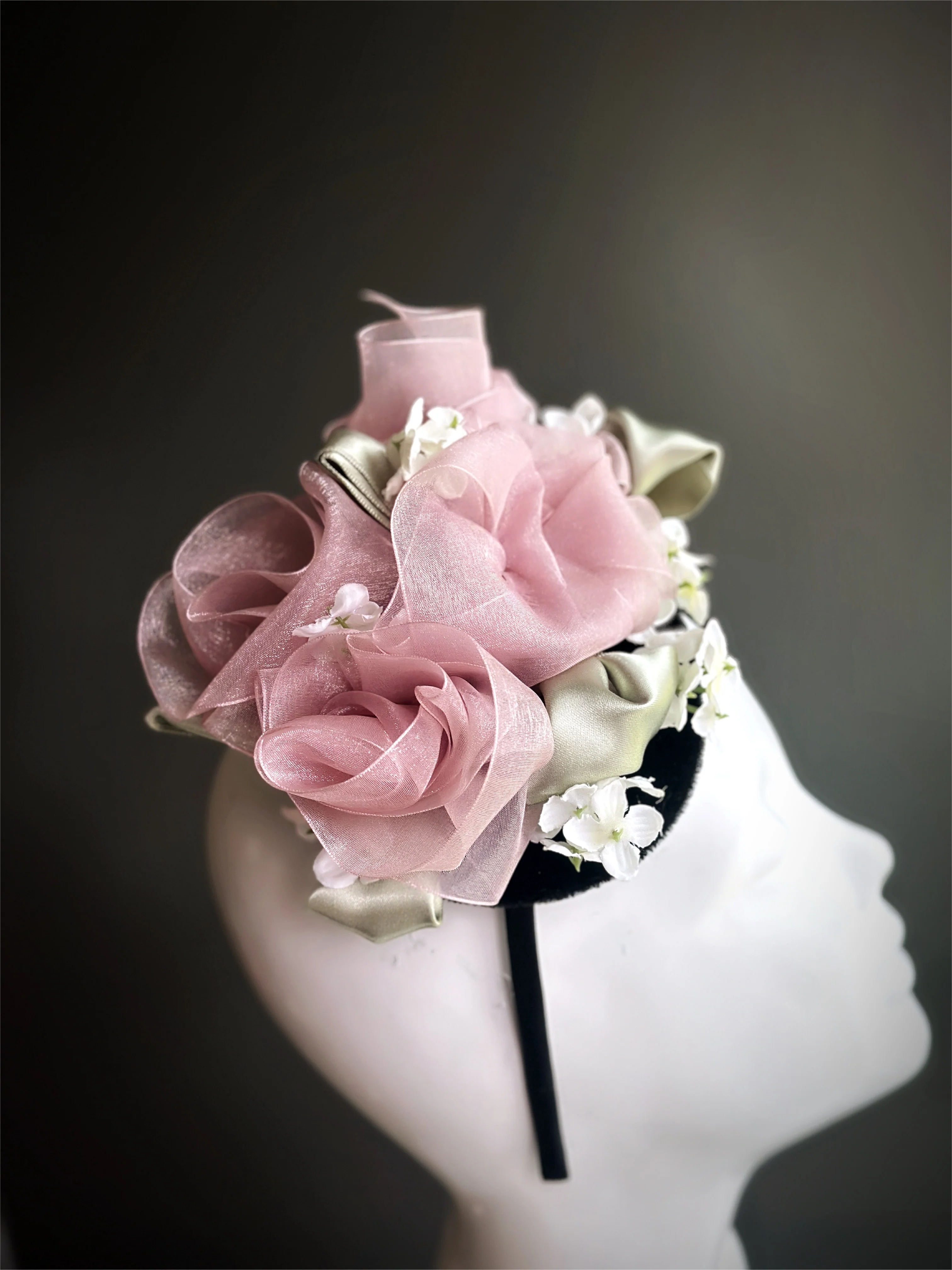 Rose Sorbet - Fascinator Hat - Pink/Green - Image 4