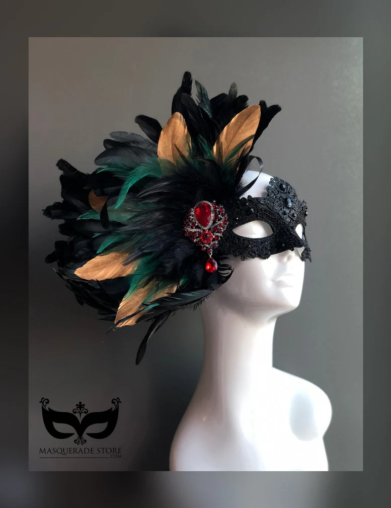 Lux Feather Mask - Emerald Gold - Image 3