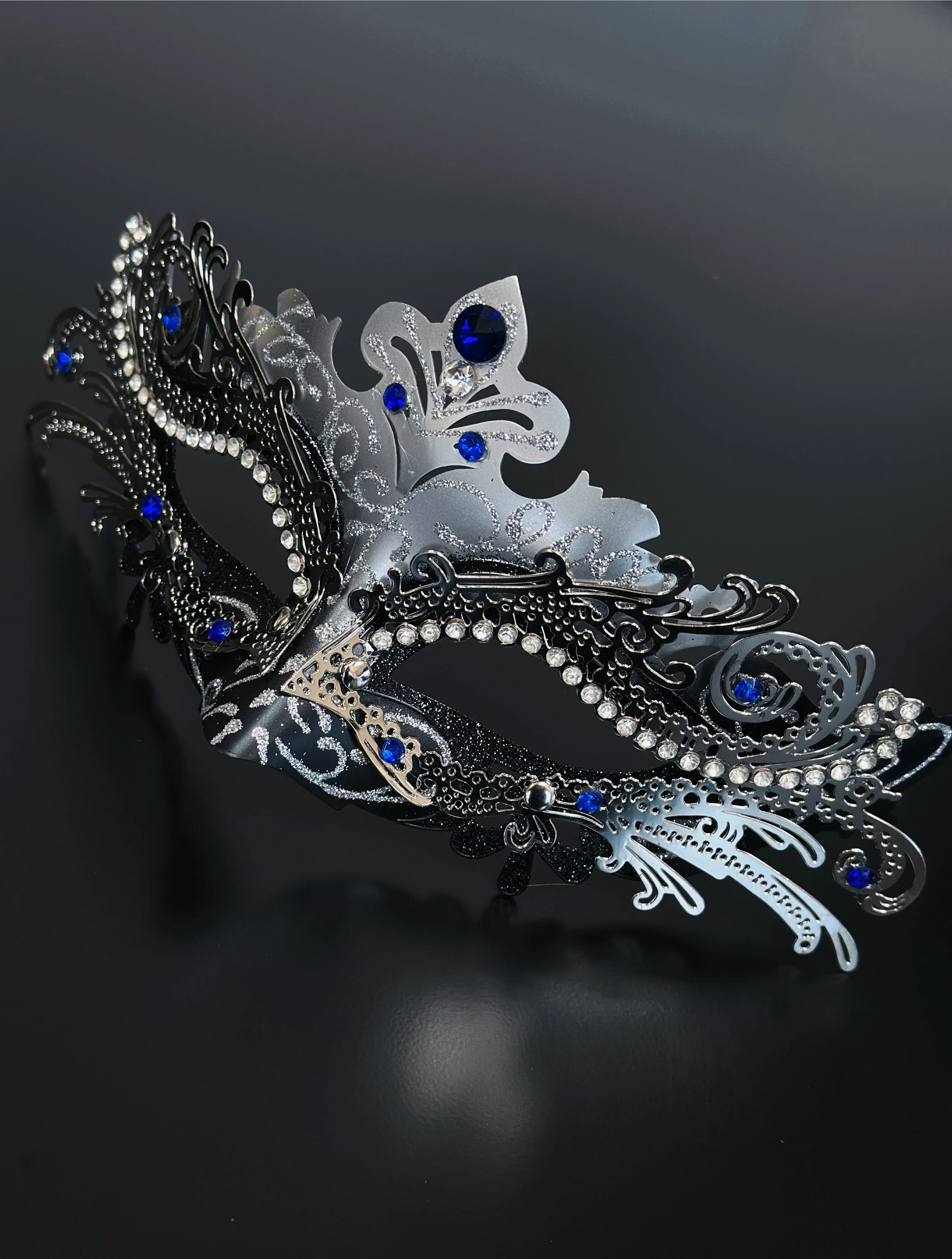 Whisker Silver Nocturne Mask - Blue Rhinestone - Image 3