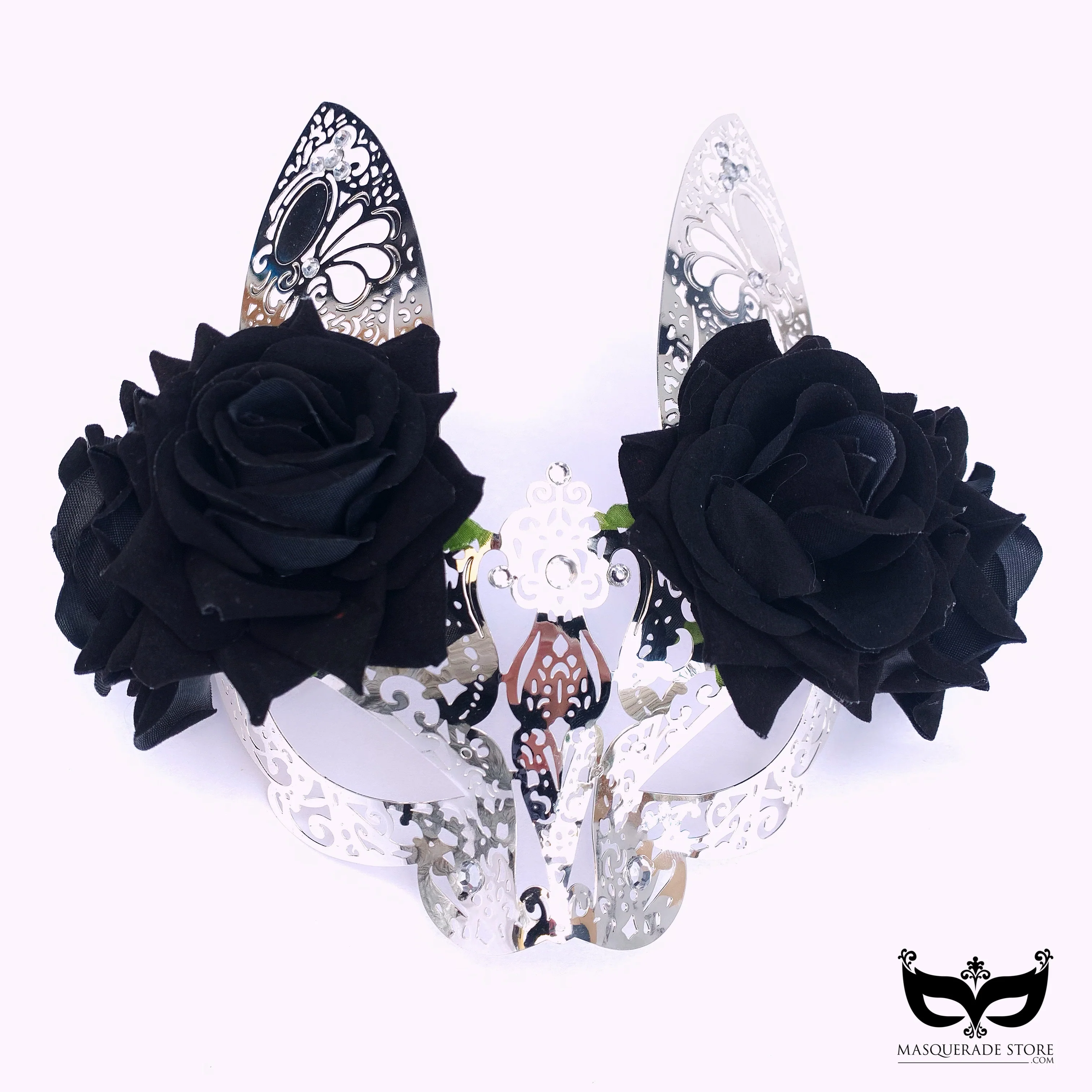 Metal Bunny Mask - Silver/Black Rose - Image 3