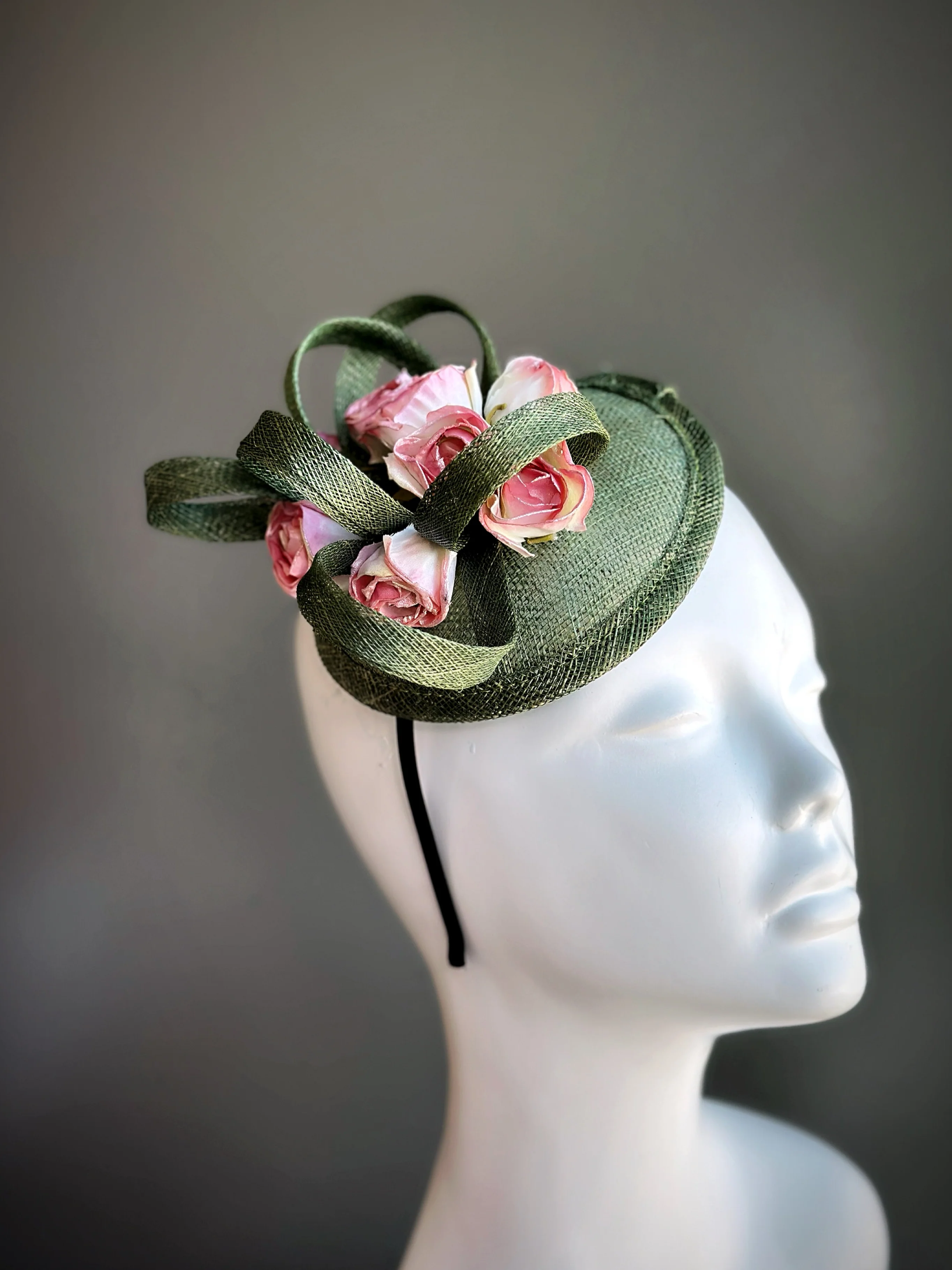 Spring Rose Whirl - Fascinator Hat - Pink/Green