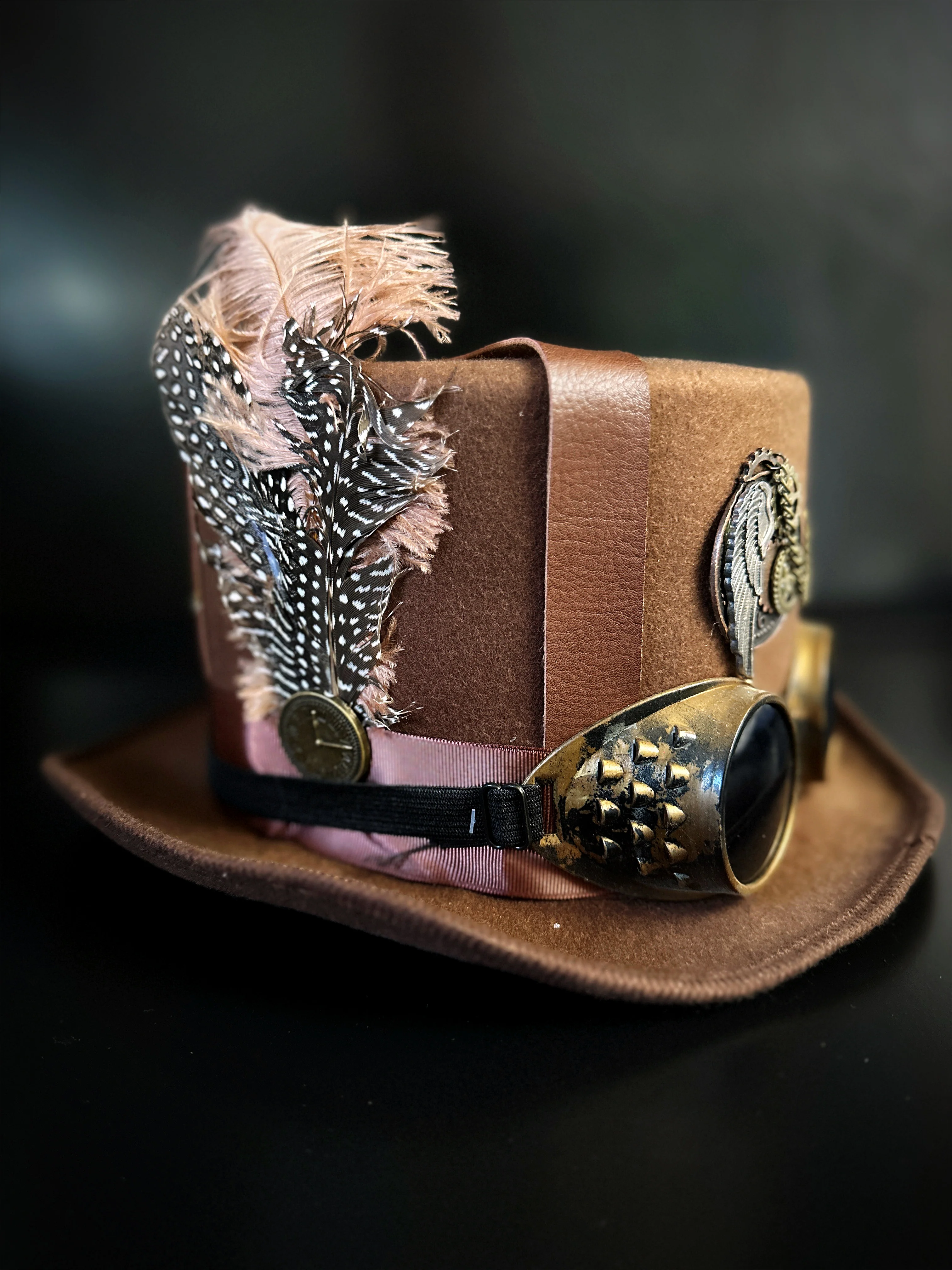 Feather Steampunk Hat - Brown - Image 3