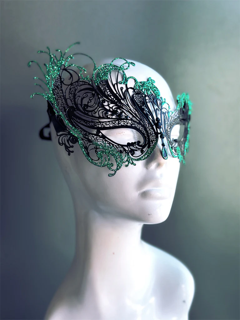 Swan Mask Black - Green Glitter - Image 2