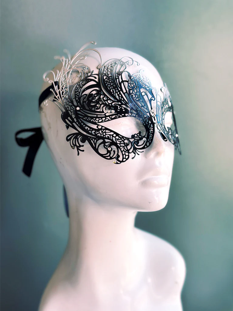 Swan Rhinestone Mask - Black Silver - Image 2