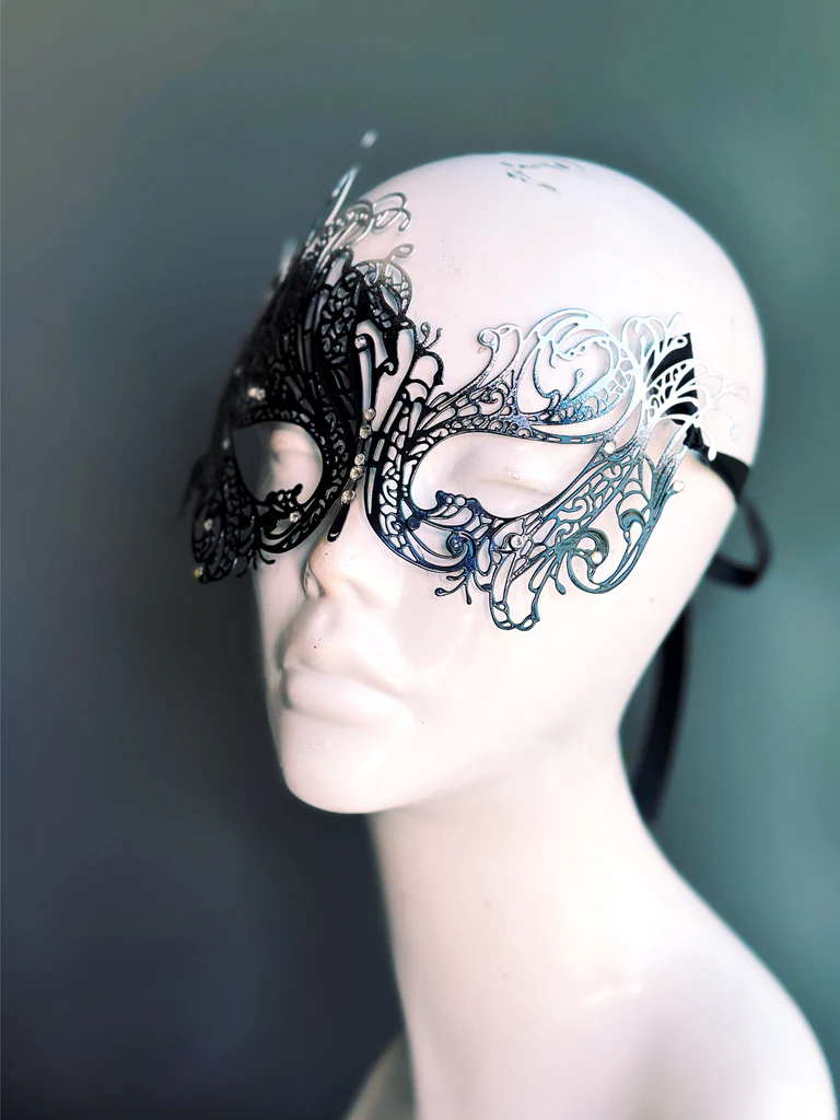 Swan Rhinestone Mask - Black Silver - Image 3