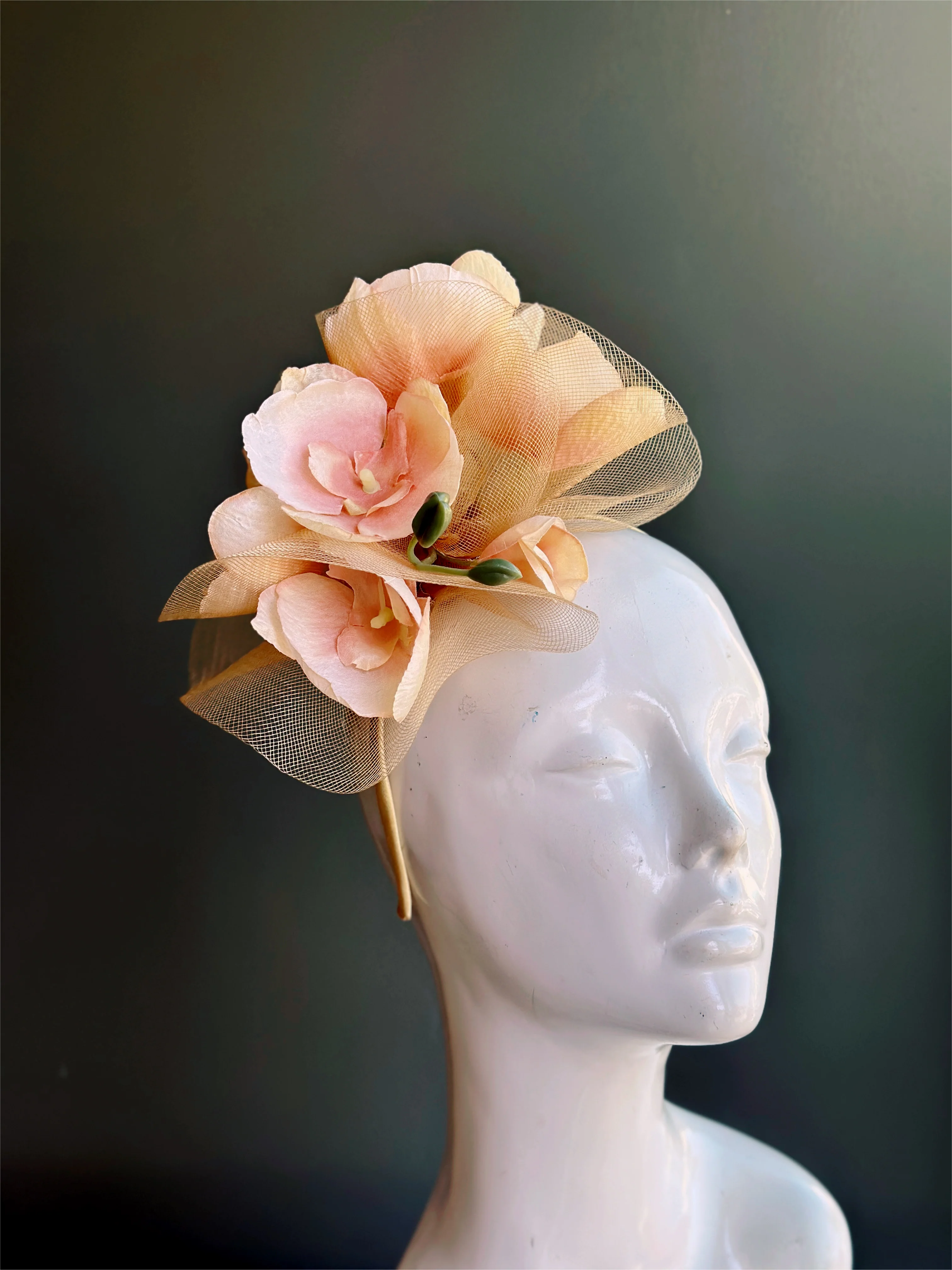 Orchid Fascinator - Peach & Gold